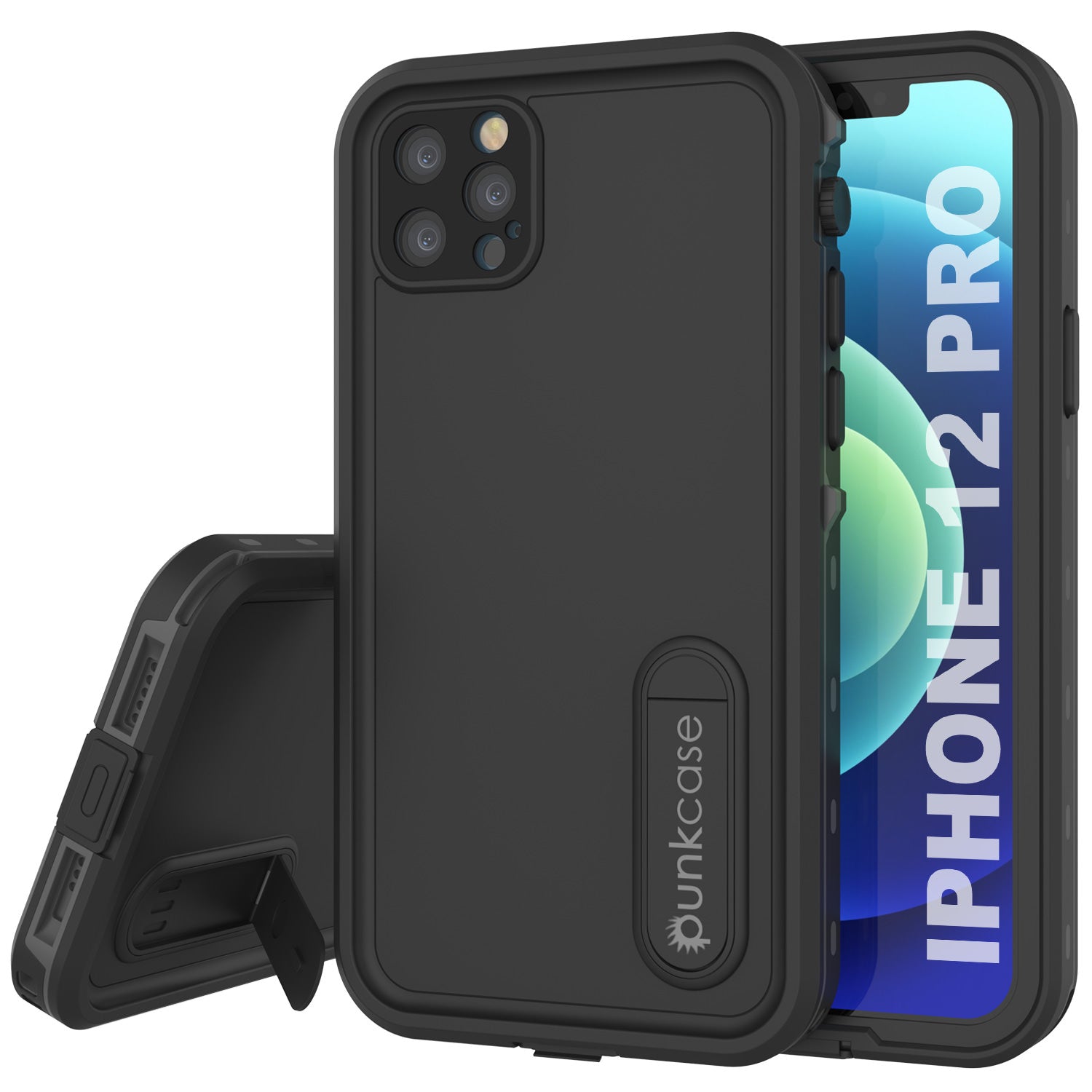 iPhone 12 Pro Waterproof Case, Punkcase [KickStud Series] Armor Cover [Black]