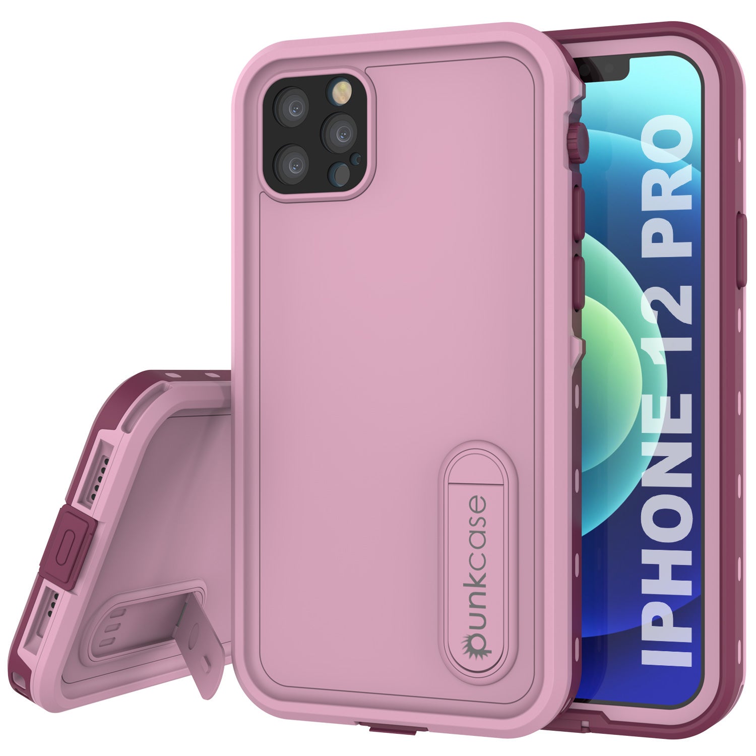 iPhone 12 Pro Waterproof Case, Punkcase [KickStud Series] Armor Cover [Pink]