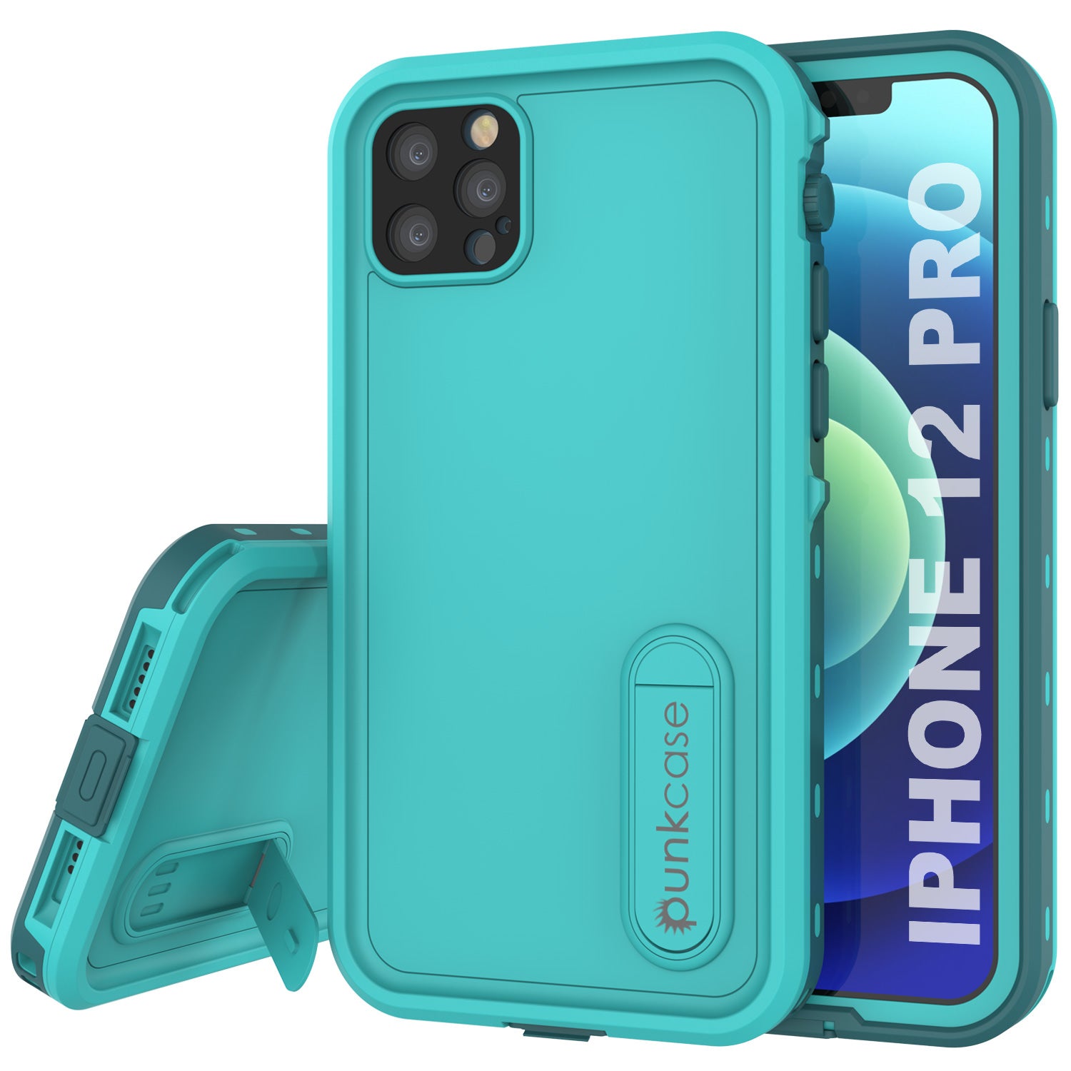 iPhone 12 Pro Waterproof Case, Punkcase [KickStud Series] Armor Cover [Teal]