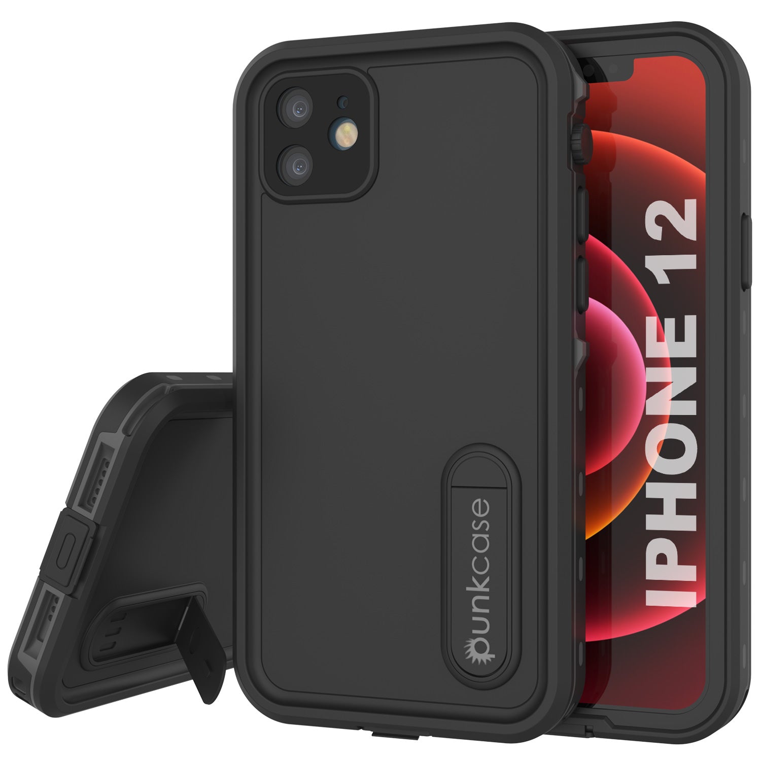 iPhone 12 Waterproof Case, Punkcase [KickStud Series] Armor Cover [Black]