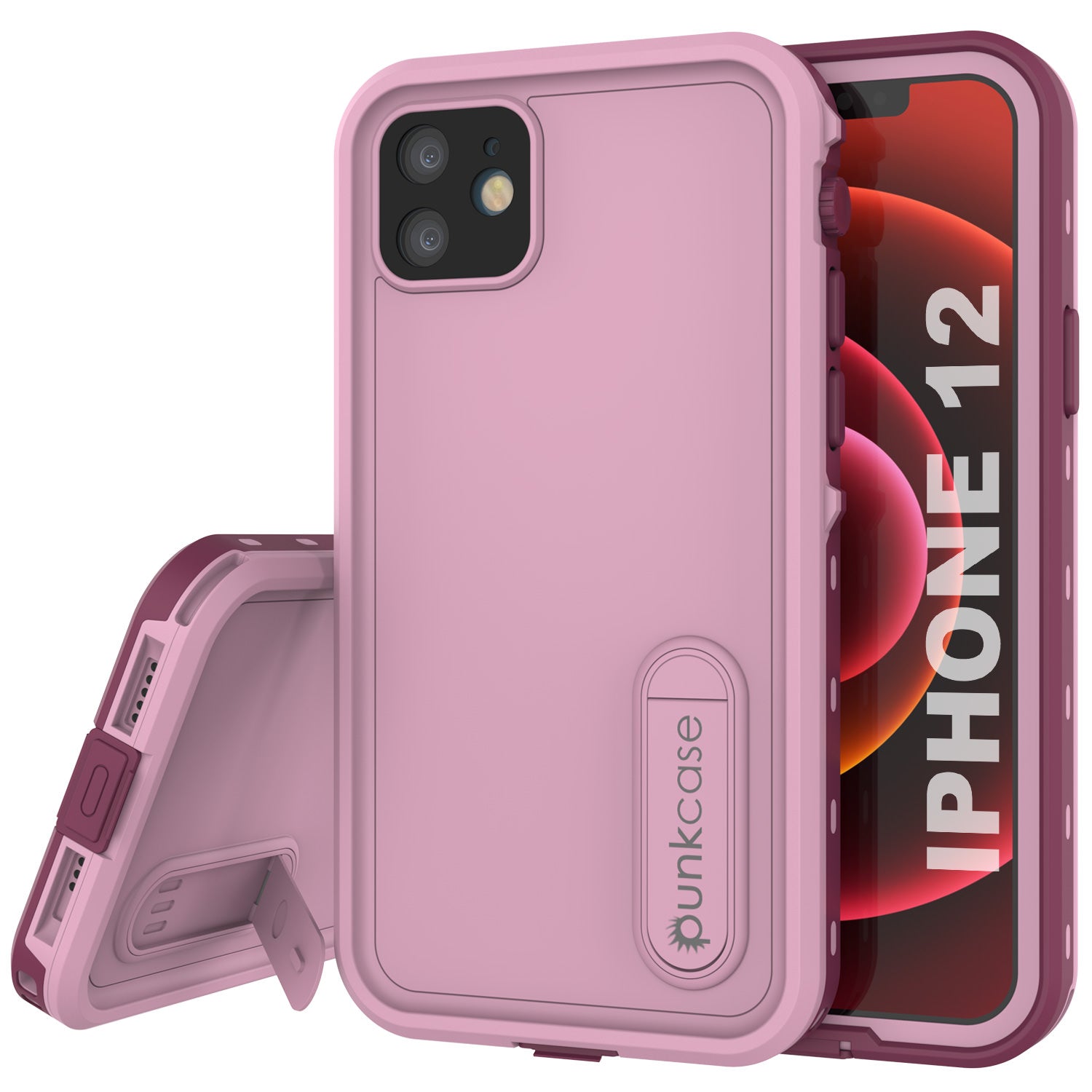 iPhone 12 Waterproof Case, Punkcase [KickStud Series] Armor Cover [Red]