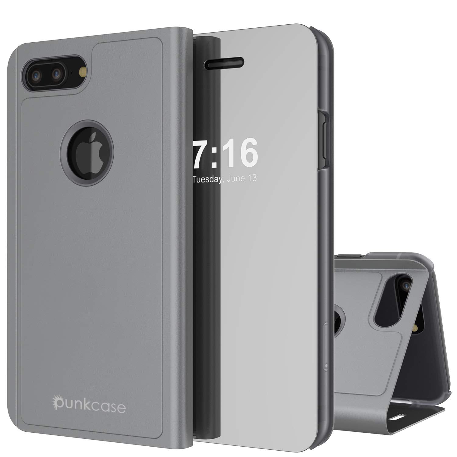 Punkcase iPhone 7+ Plus Reflector Case Protective Flip Cover [Silver]