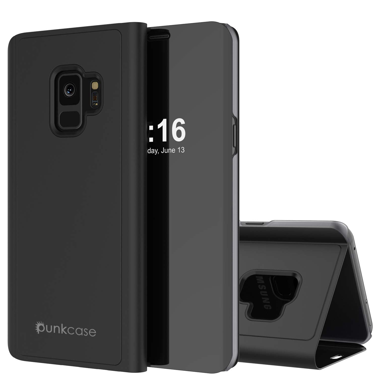 Punkcase S9  Reflector Case Protective Flip Cover [Black]
