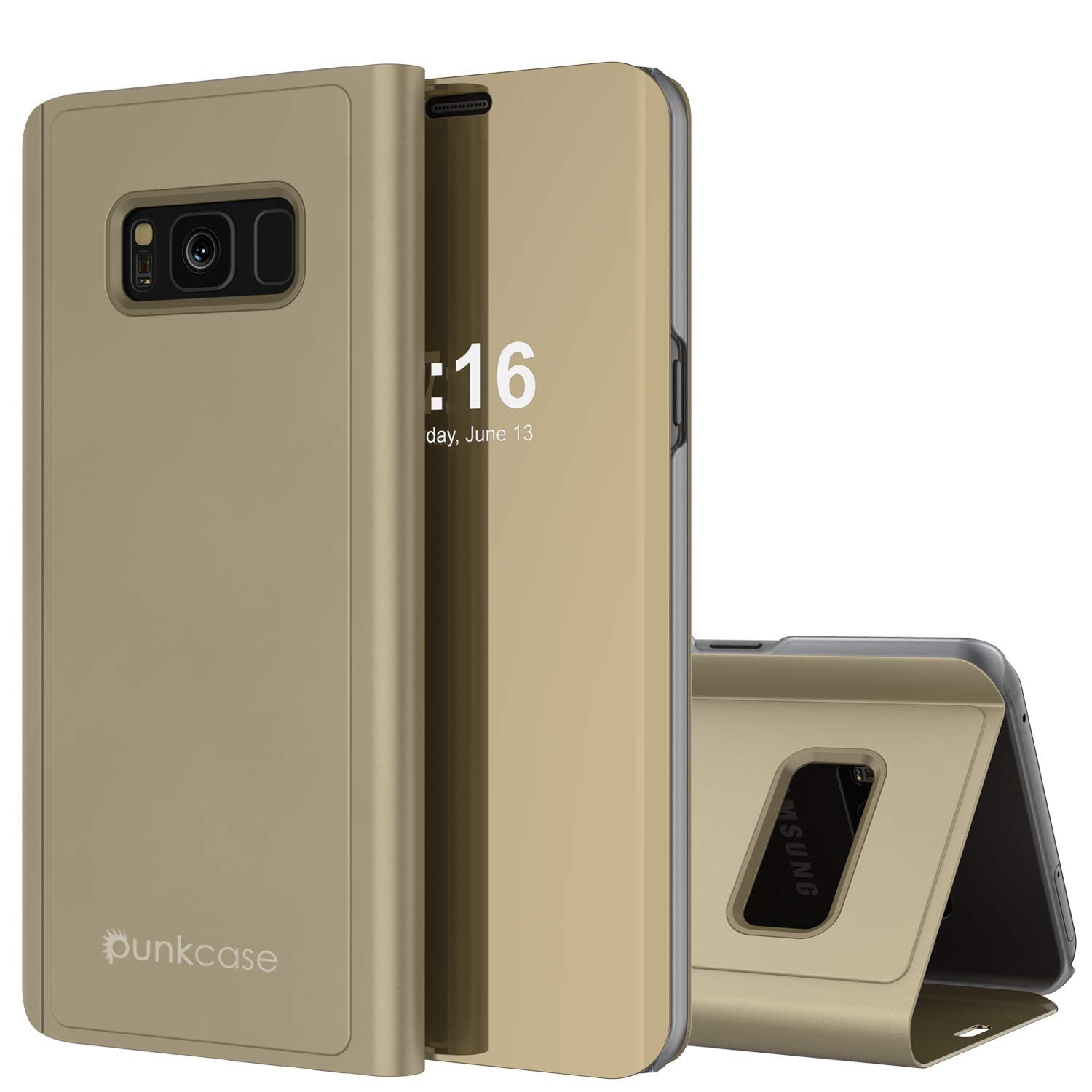 Punkcase S8 Plus Reflector Case Protective Flip Cover [Gold]