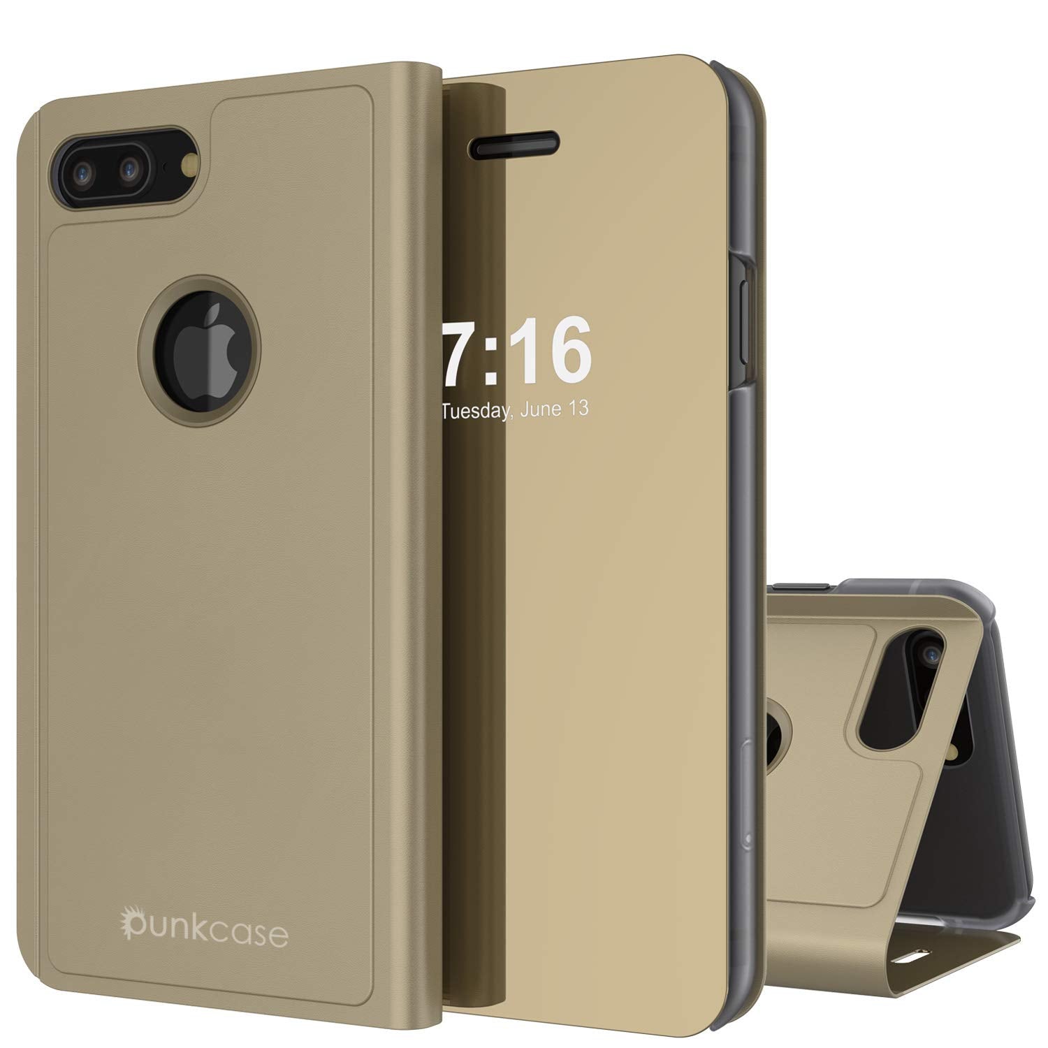 Punkcase iPhone 7+ Plus Reflector Case Protective Flip Cover [Gold]
