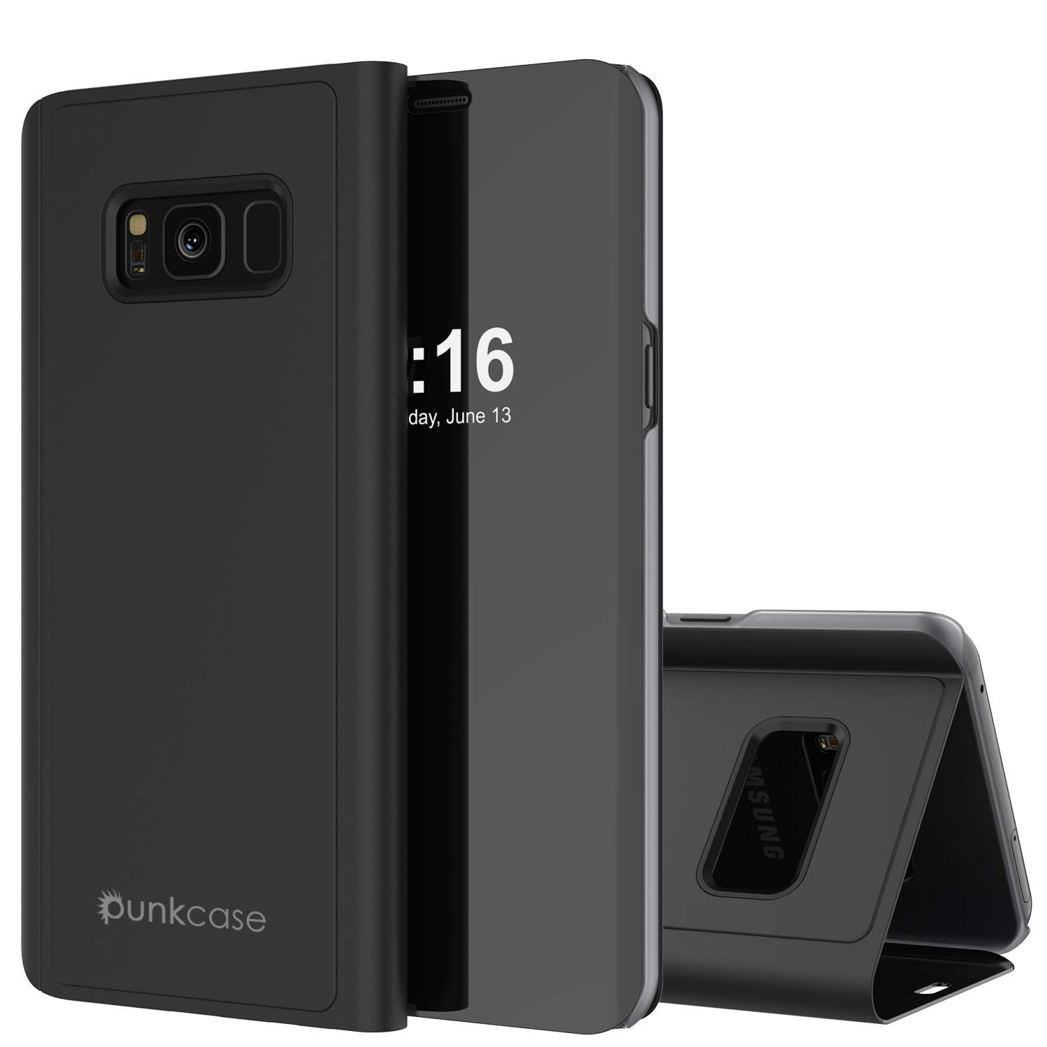 Punkcase S8  Reflector Case Protective Flip Cover [Black]
