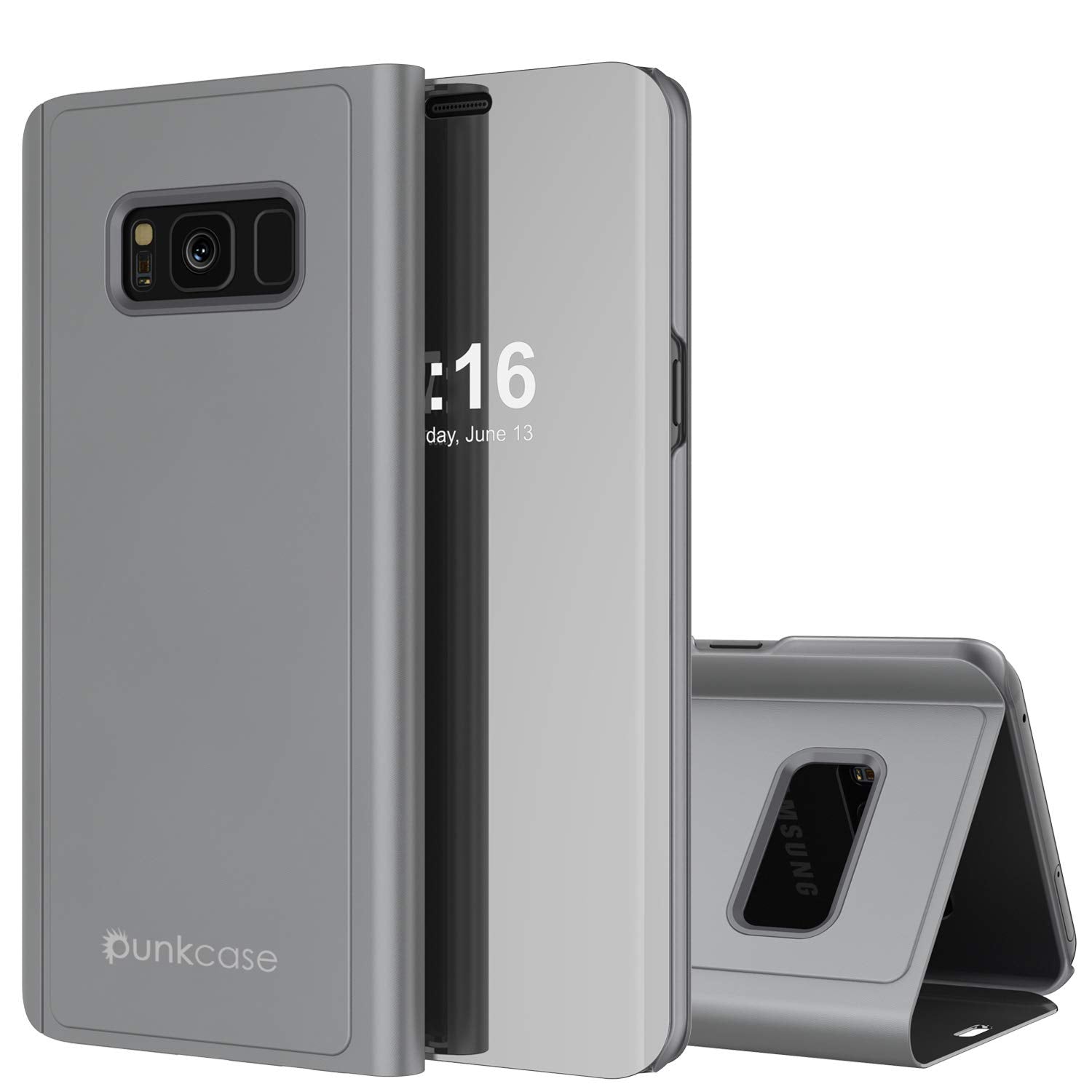 Punkcase S8  Reflector Case Protective Flip Cover [Silver]