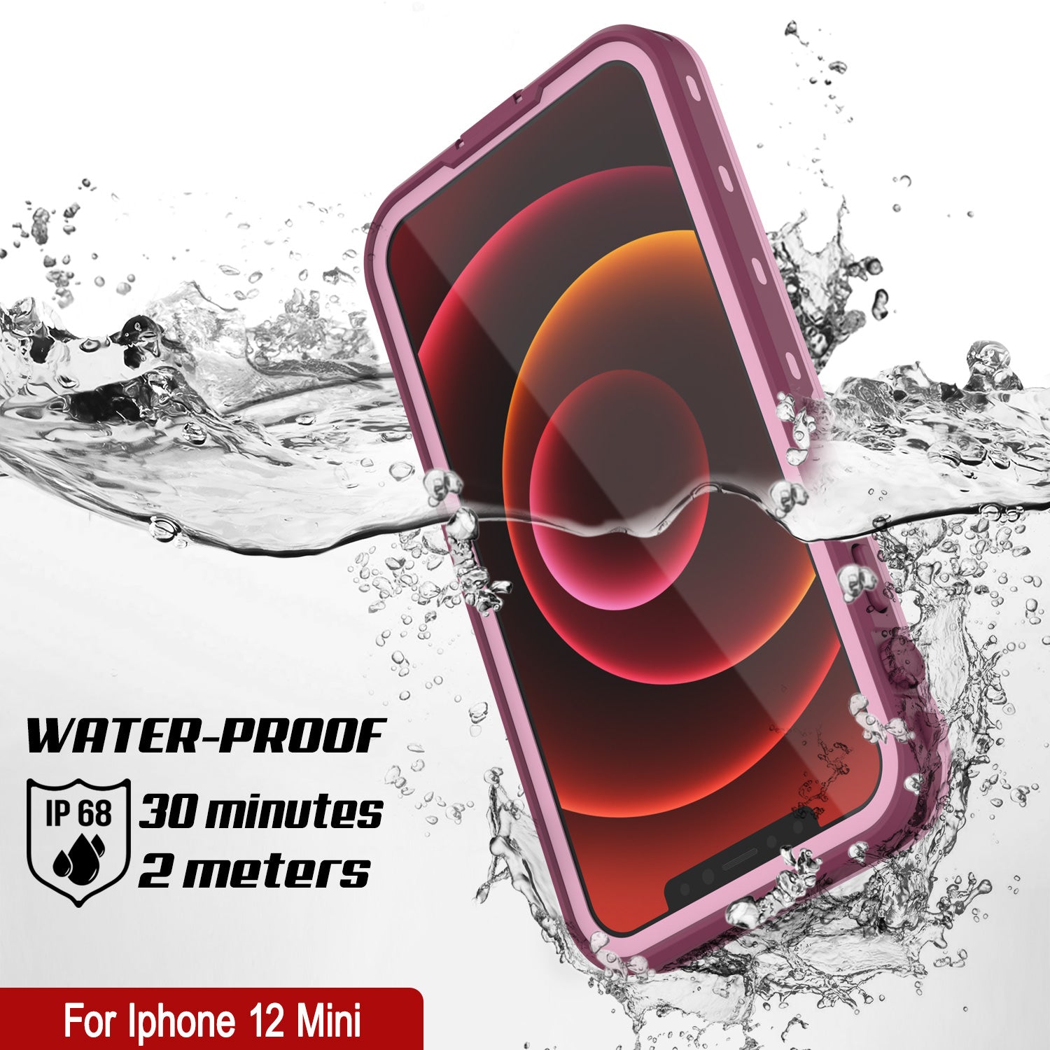 iPhone 12 Mini Waterproof Case, Punkcase [KickStud Series] Armor Cover [Pink]