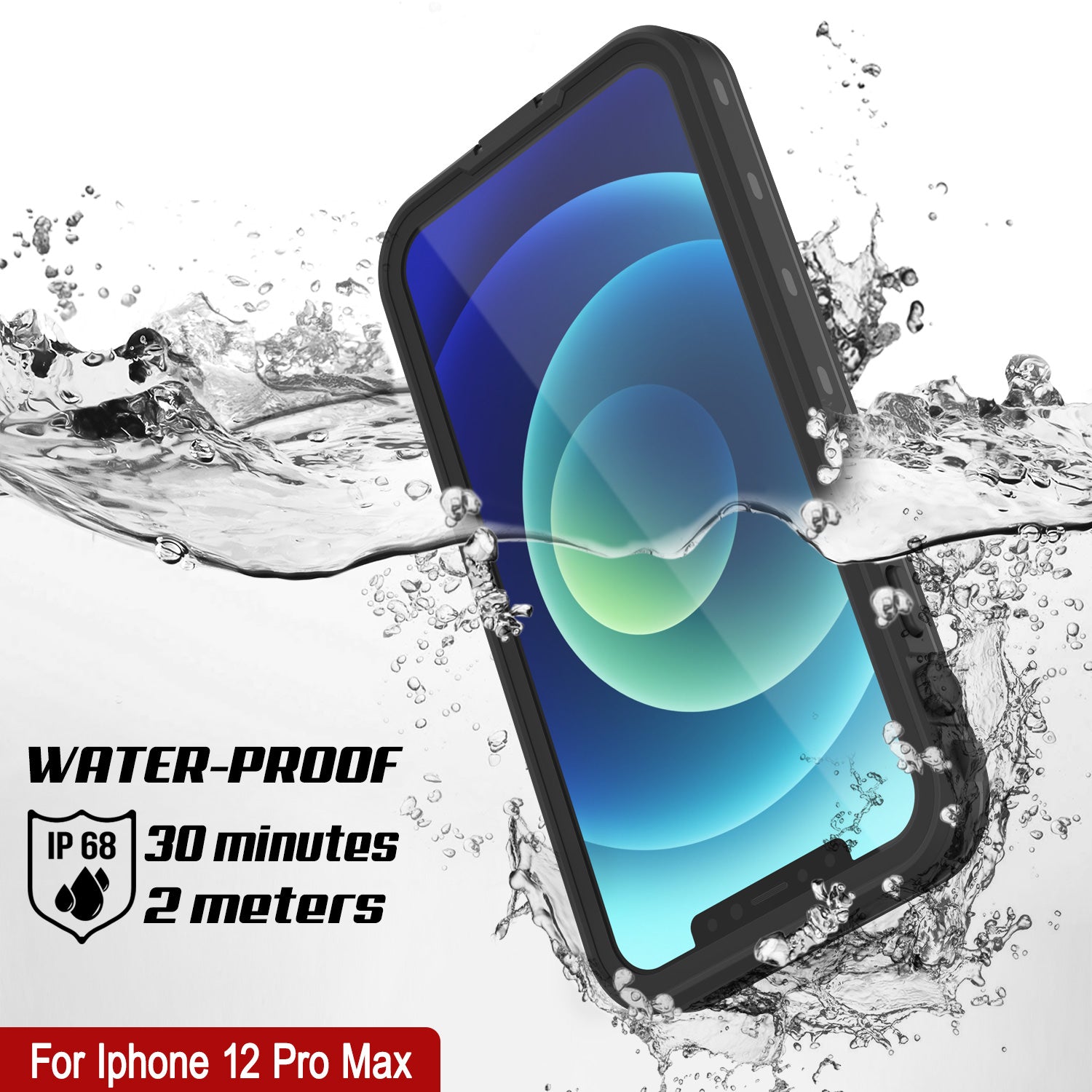 iPhone 12 Pro Max Waterproof Case, Punkcase [KickStud Series] Armor Cover [Black]