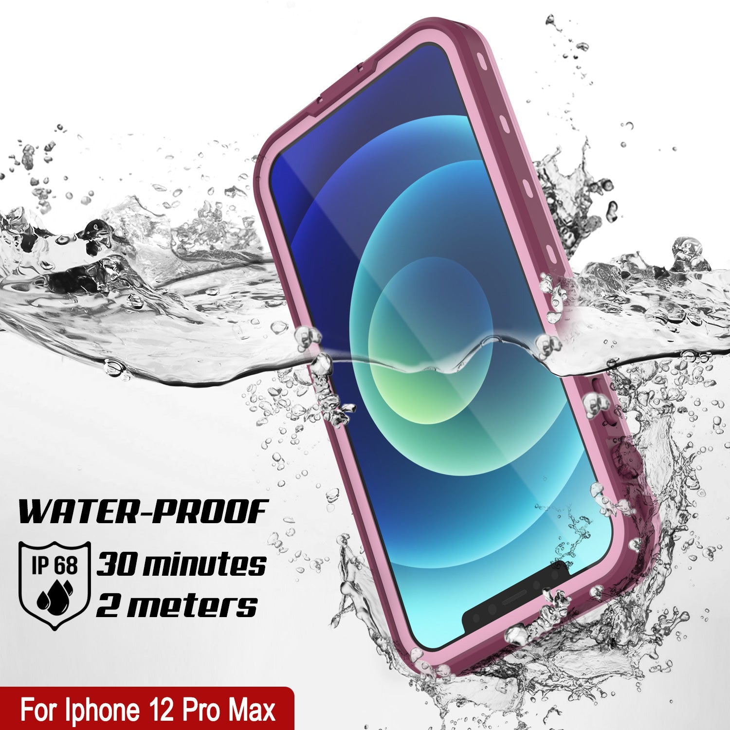iPhone 12 Pro Max Waterproof Case, Punkcase [KickStud Series] Armor Cover [Pink]