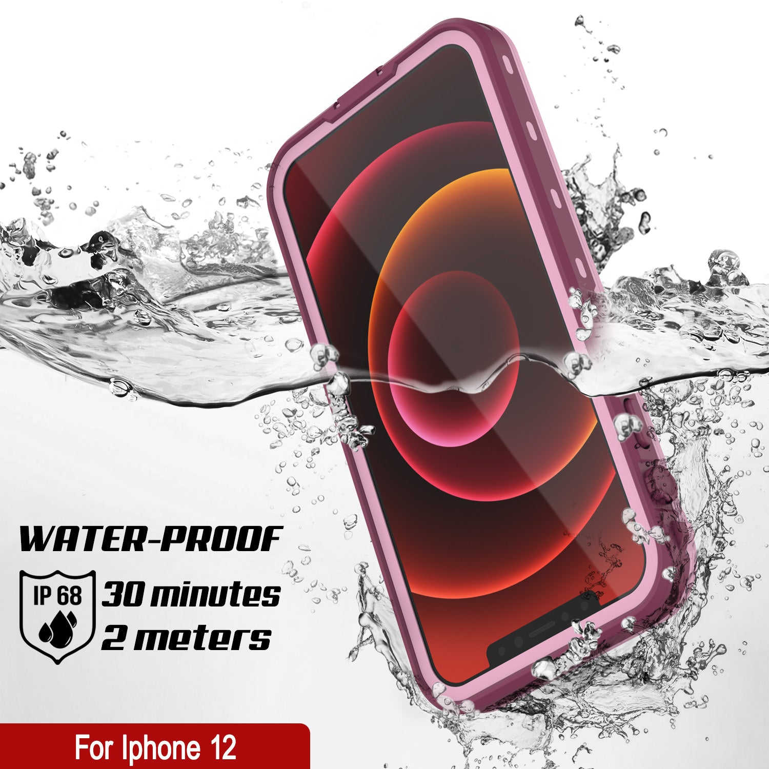 iPhone 12 Waterproof Case, Punkcase [KickStud Series] Armor Cover [Red]