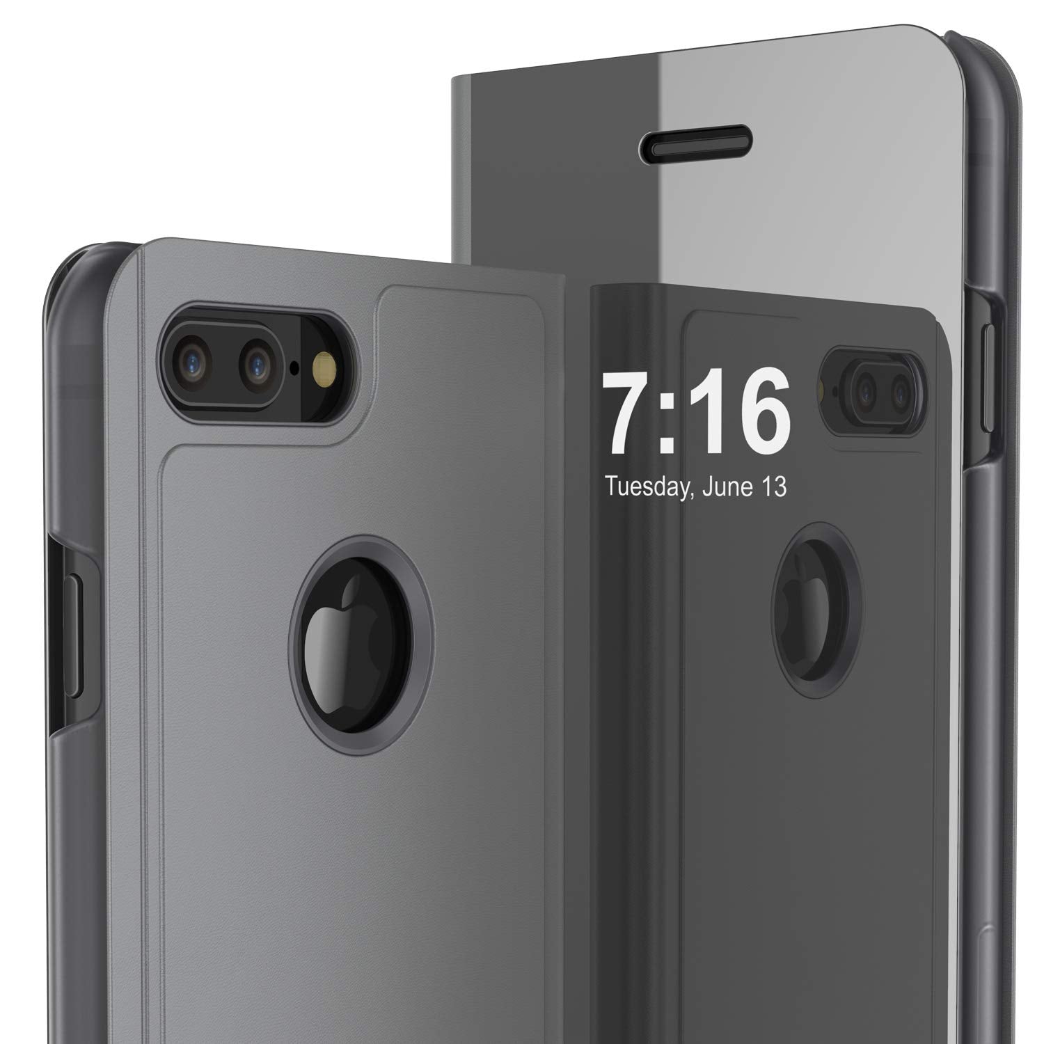 Punkcase iPhone 8+ Plus Reflector Case Protective Flip Cover [Silver]