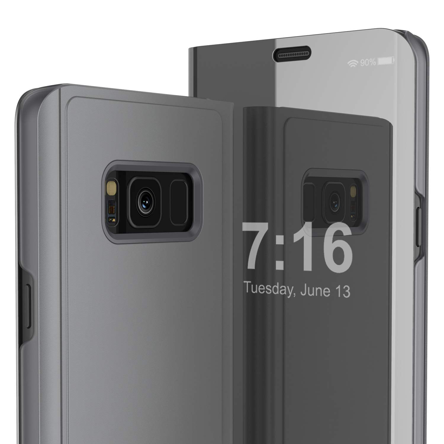Punkcase S8  Reflector Case Protective Flip Cover [Silver]
