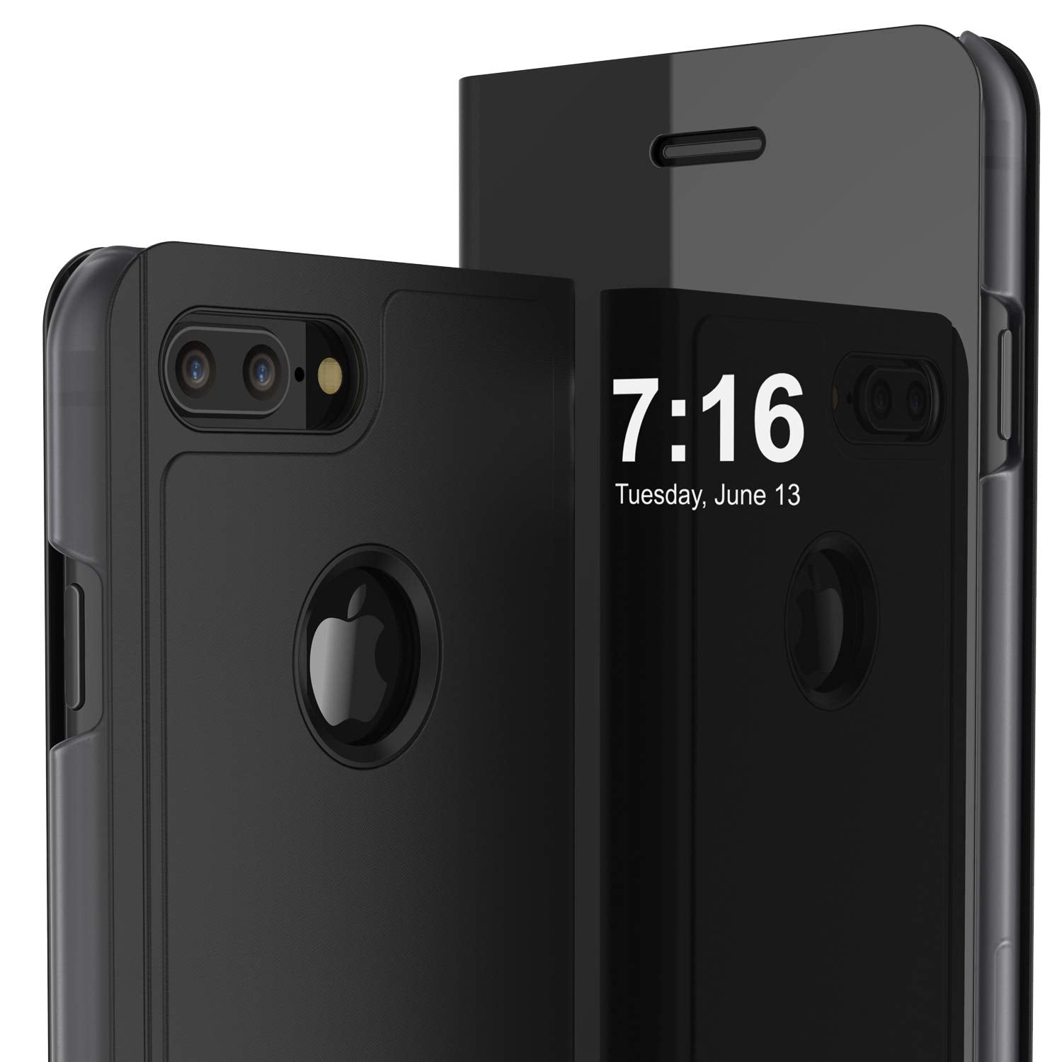 Punkcase iPhone 8+ Plus Reflector Case Protective Flip Cover [Black]