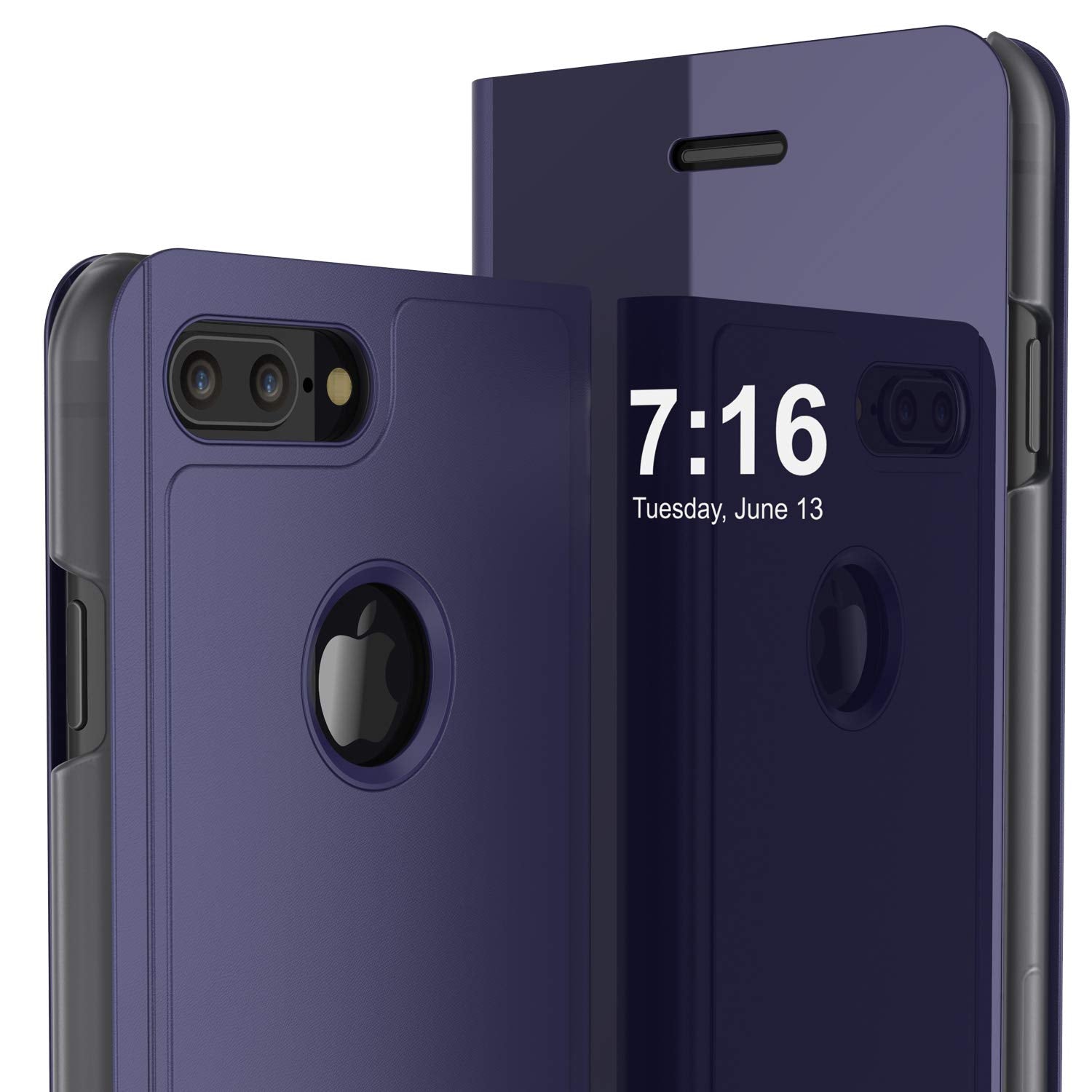 Punkcase iPhone 8+ Plus Reflector Case Protective Flip Cover [Purple]