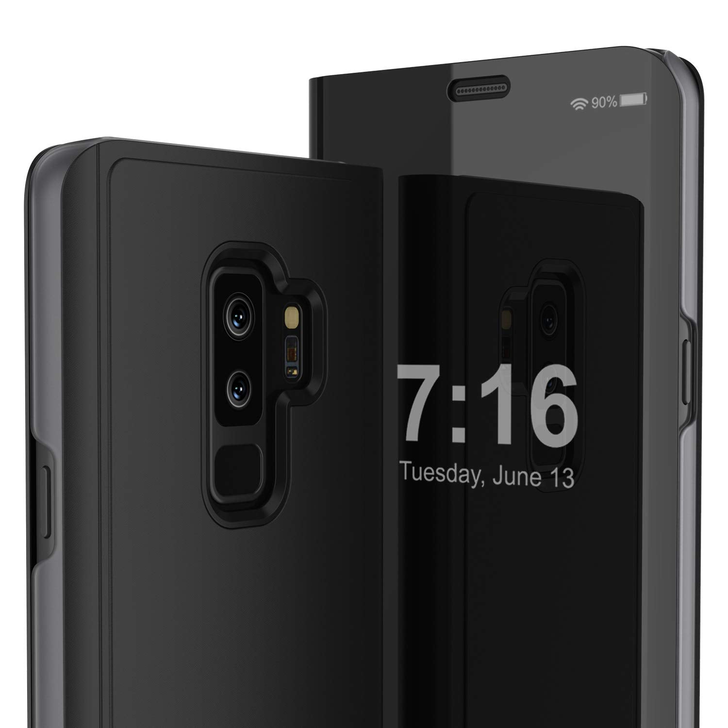 Punkcase S9 Plus Reflector Case Protective Flip Cover [Black]