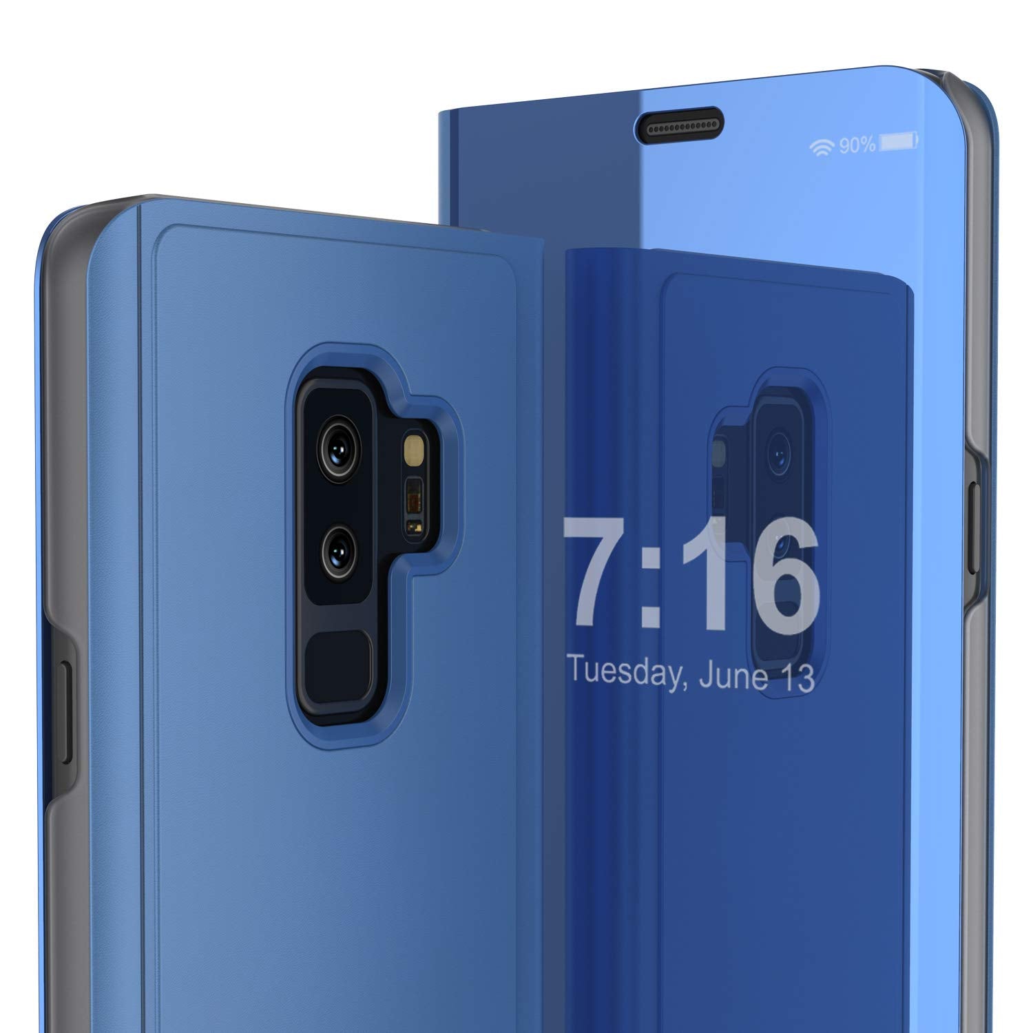 Punkcase S9 Plus Reflector Case Protective Flip Cover [Blue]