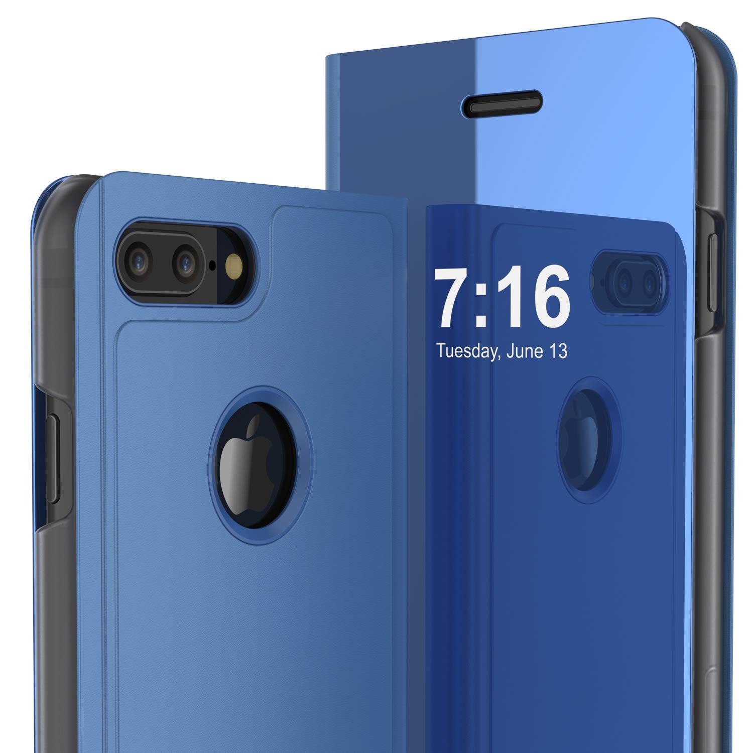 Punkcase iPhone 8+ Plus Reflector Case Protective Flip Cover [Blue]