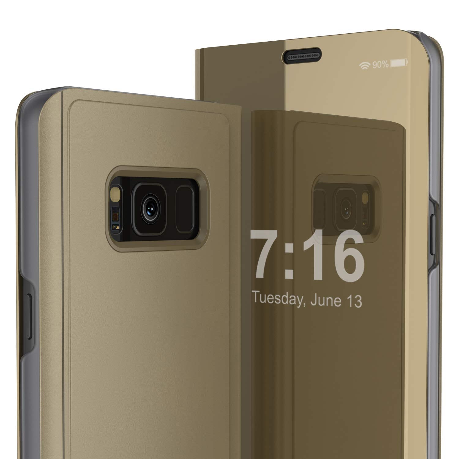Punkcase S8 Plus Reflector Case Protective Flip Cover [Gold]