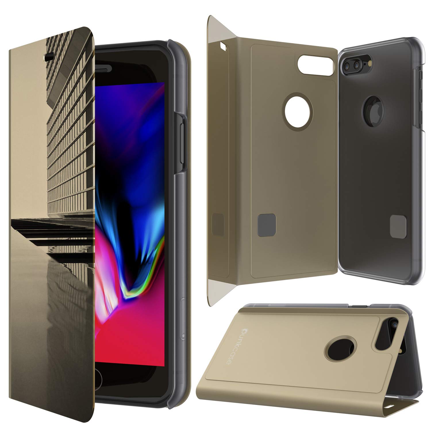 Punkcase iPhone 8+ Plus Reflector Case Protective Flip Cover [Gold]