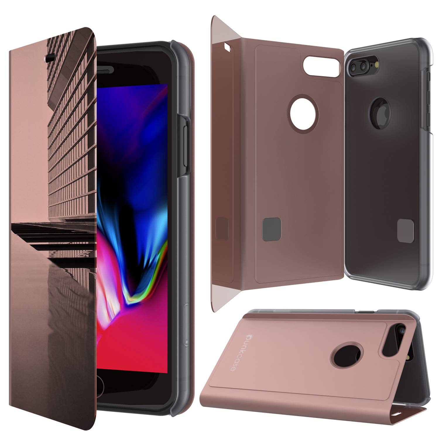 Punkcase iPhone 8+ Plus Reflector Case Protective Flip Cover [Rose]