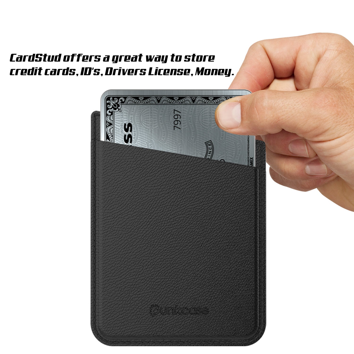 adhesive credit card sleeve PunkCase CardStud Deluxe Stick On Wallet | Adhesive Card Holder Attachment for Back of iPhone, Android & More | Leather Pouch