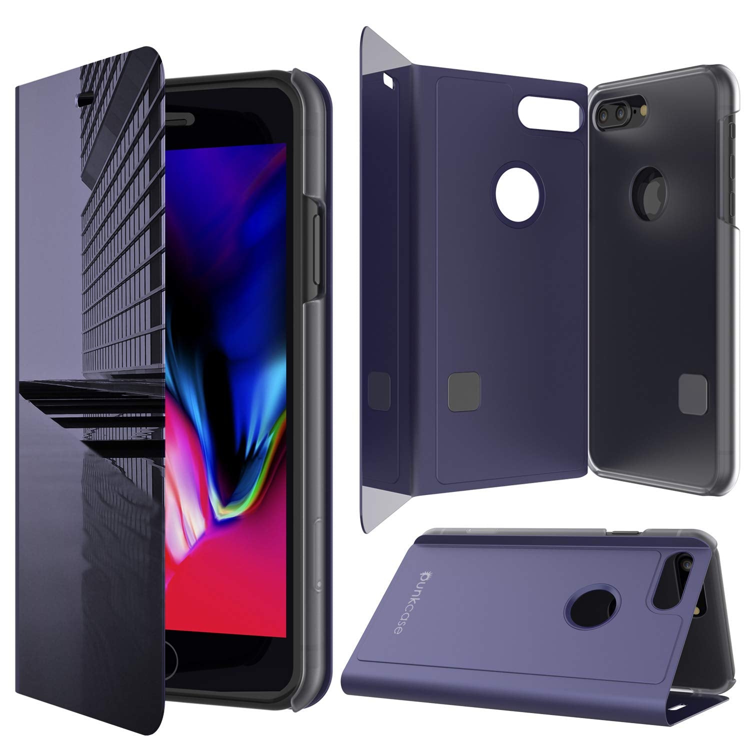 Punkcase iPhone 7+ Plus Reflector Case Protective Flip Cover [Purple]
