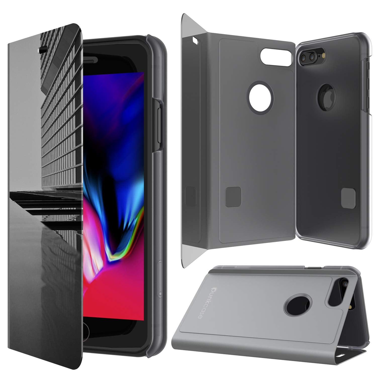 Punkcase iPhone 8+ Plus Reflector Case Protective Flip Cover [Silver]