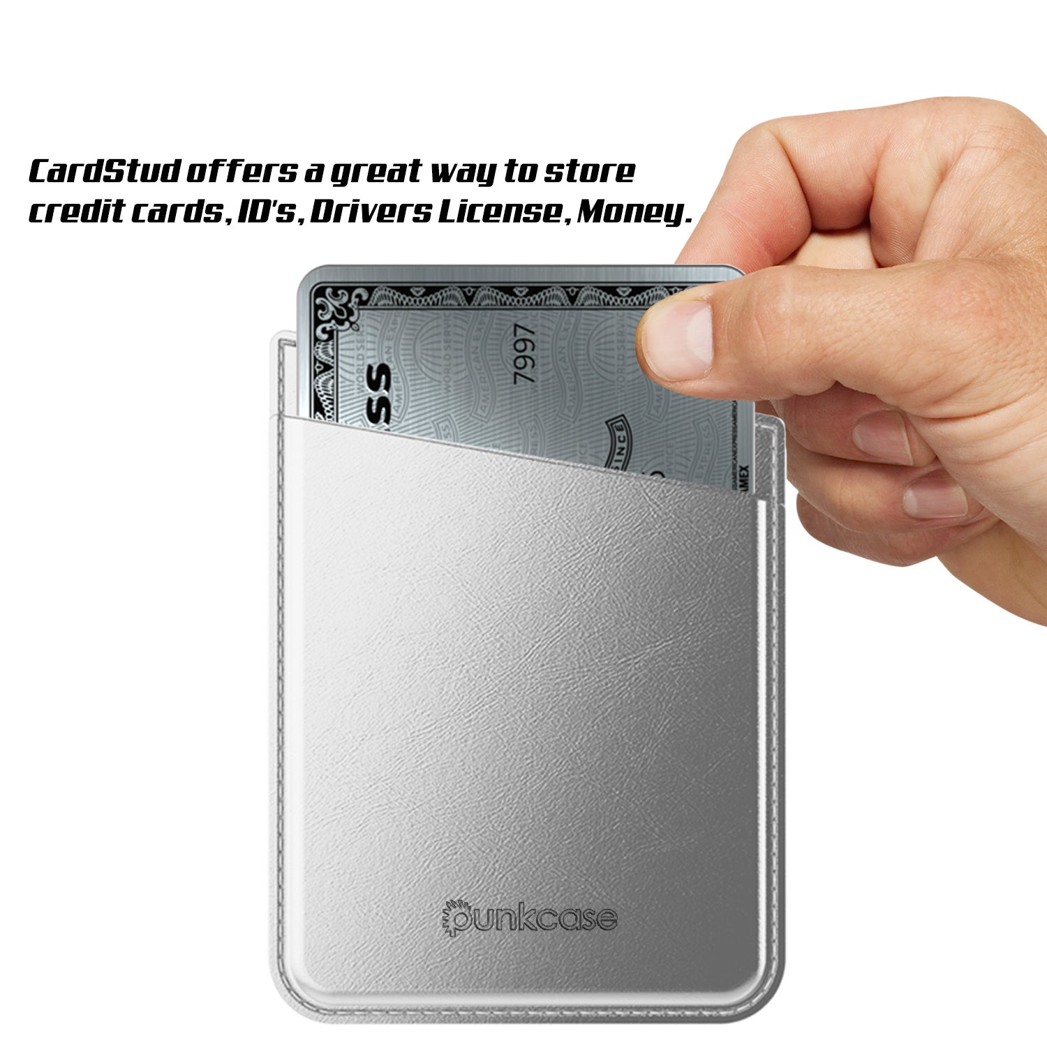 adhesive credit card sleeve PunkCase CardStud Deluxe Stick On Wallet | Adhesive Card Holder Attachment for Back of iPhone, Android & More | Leather Pouch