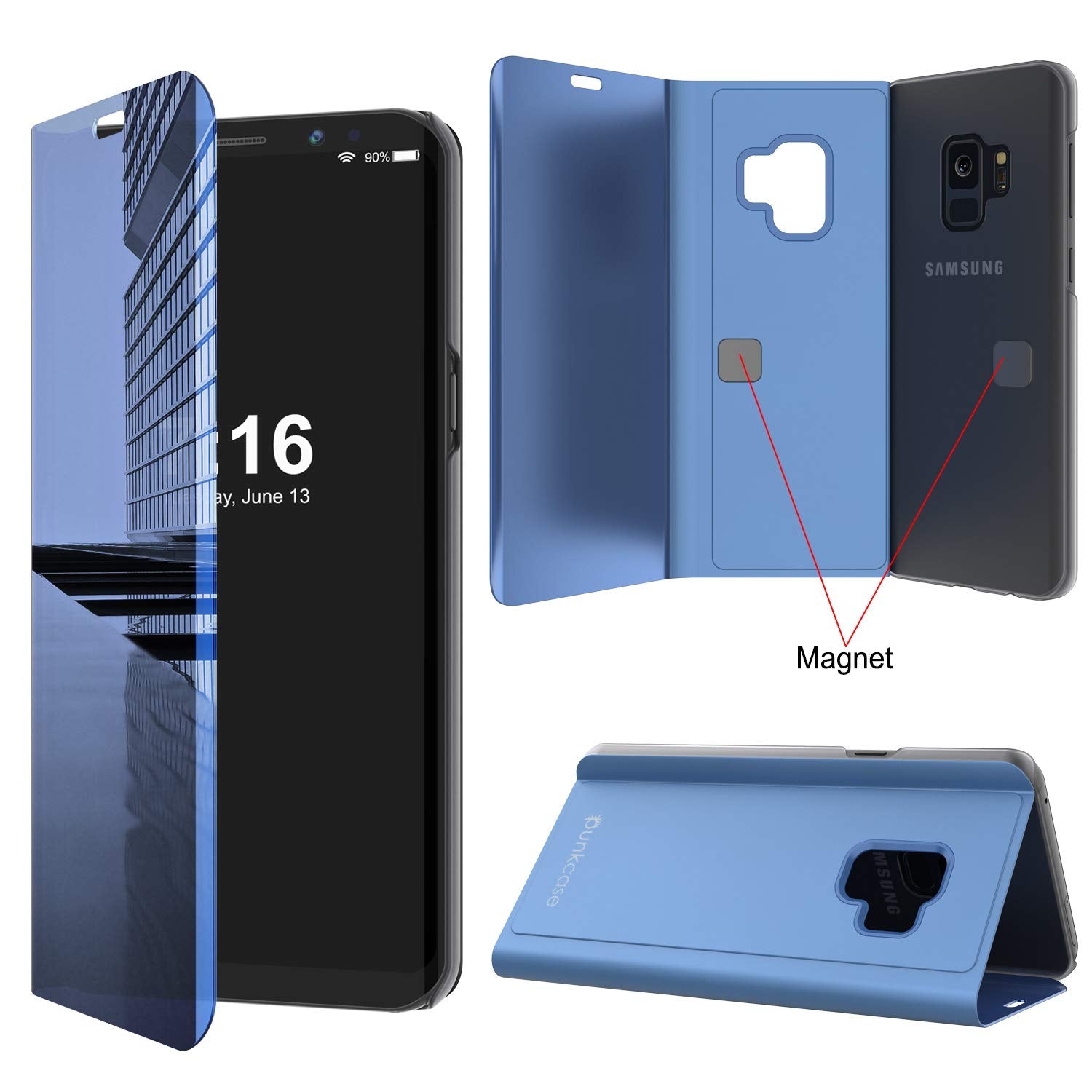 Punkcase S9  Reflector Case Protective Flip Cover [Blue]