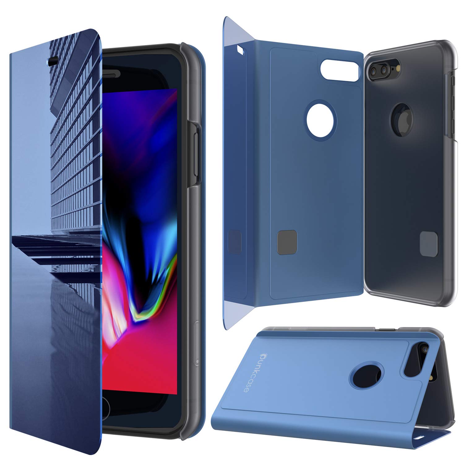Punkcase iPhone 8+ Plus Reflector Case Protective Flip Cover [Blue]