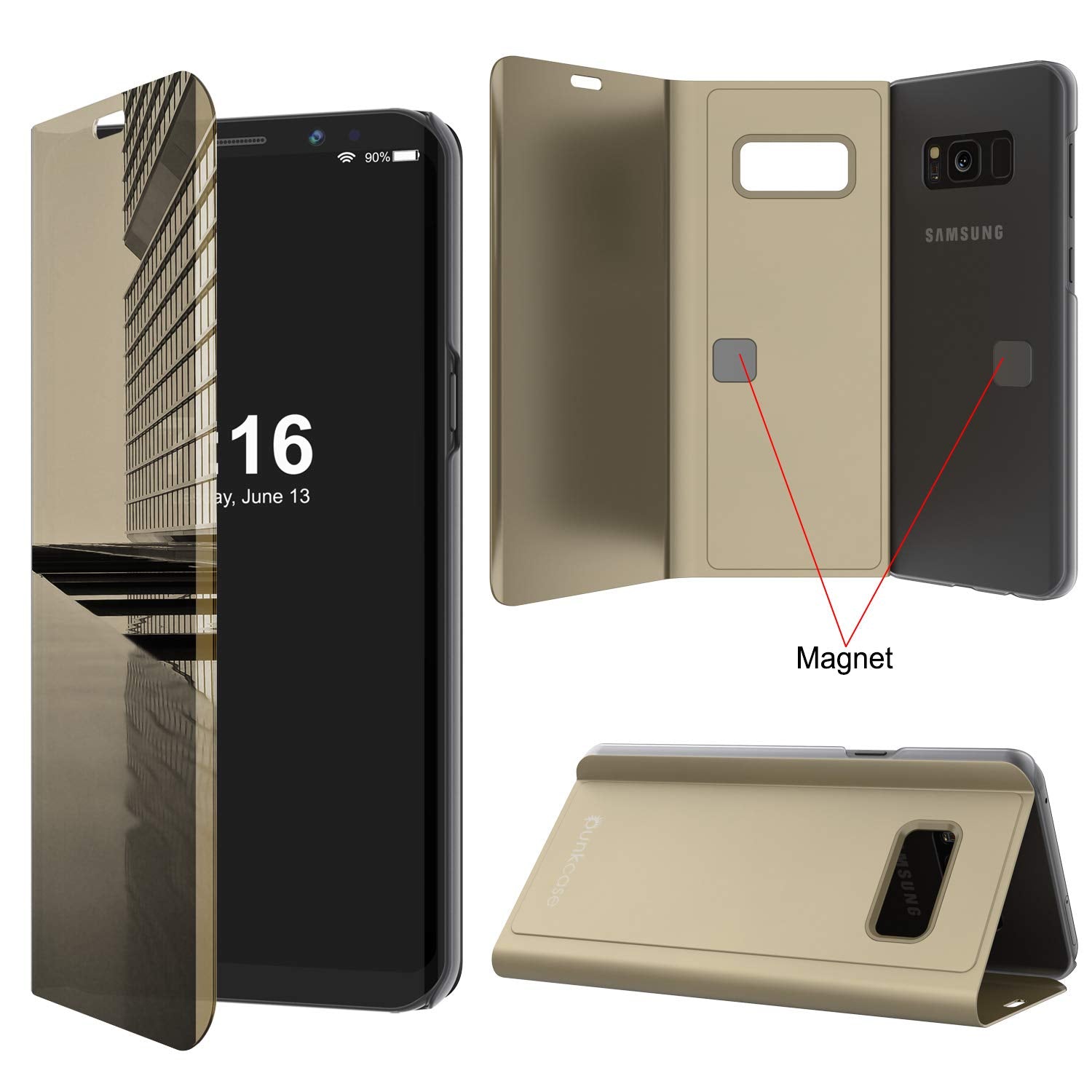 Punkcase S8 Plus Reflector Case Protective Flip Cover [Gold]