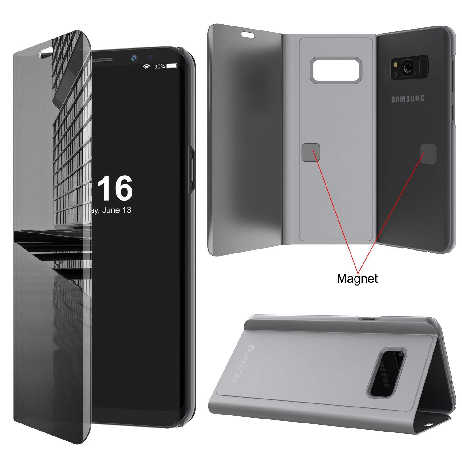 Punkcase S8  Reflector Case Protective Flip Cover [Silver]