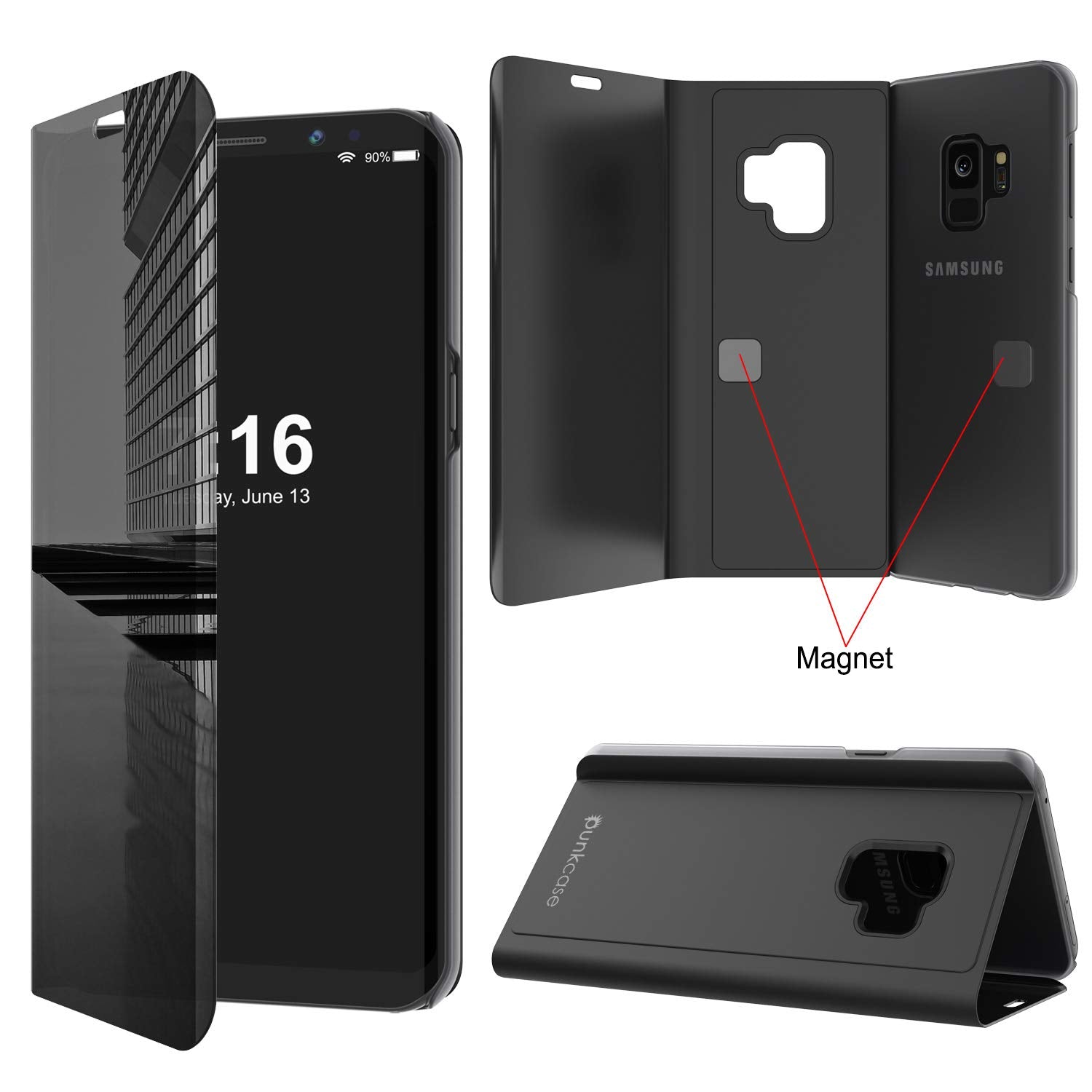 Punkcase S9  Reflector Case Protective Flip Cover [Black]