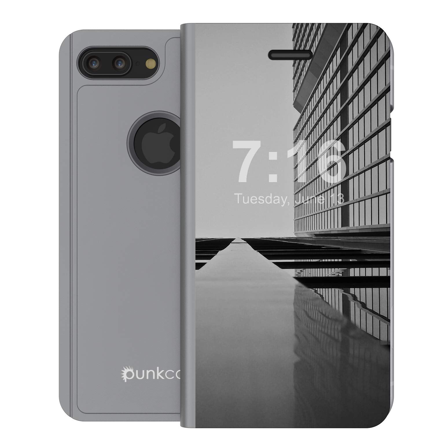 Punkcase iPhone 8+ Plus Reflector Case Protective Flip Cover [Silver]