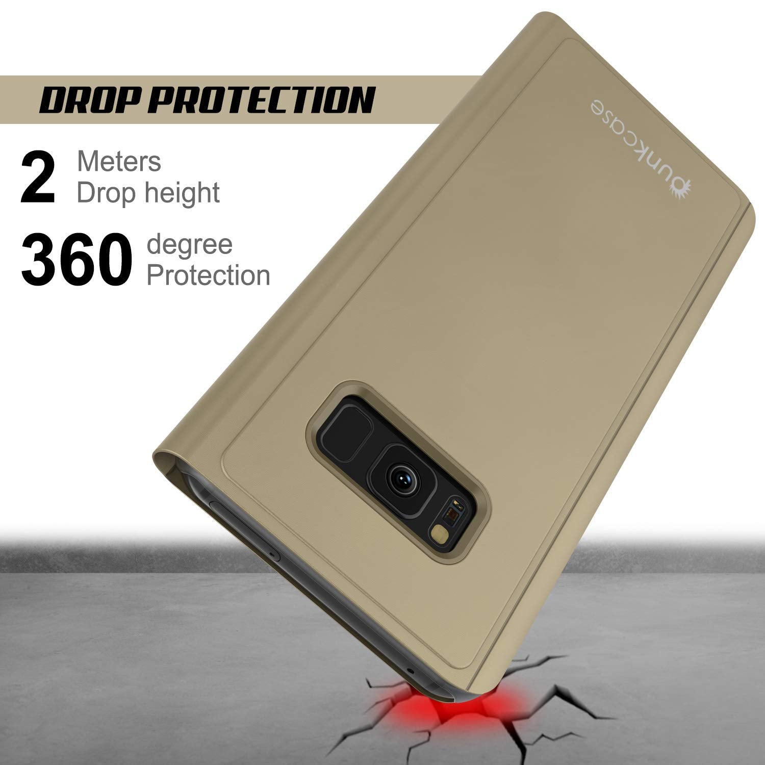 Punkcase S8 Plus Reflector Case Protective Flip Cover [Gold]