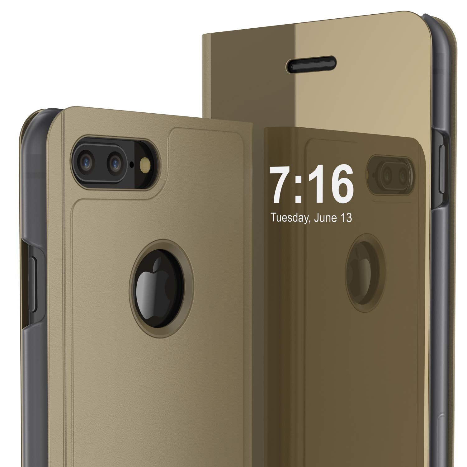 Punkcase iPhone 8+ Plus Reflector Case Protective Flip Cover [Gold]