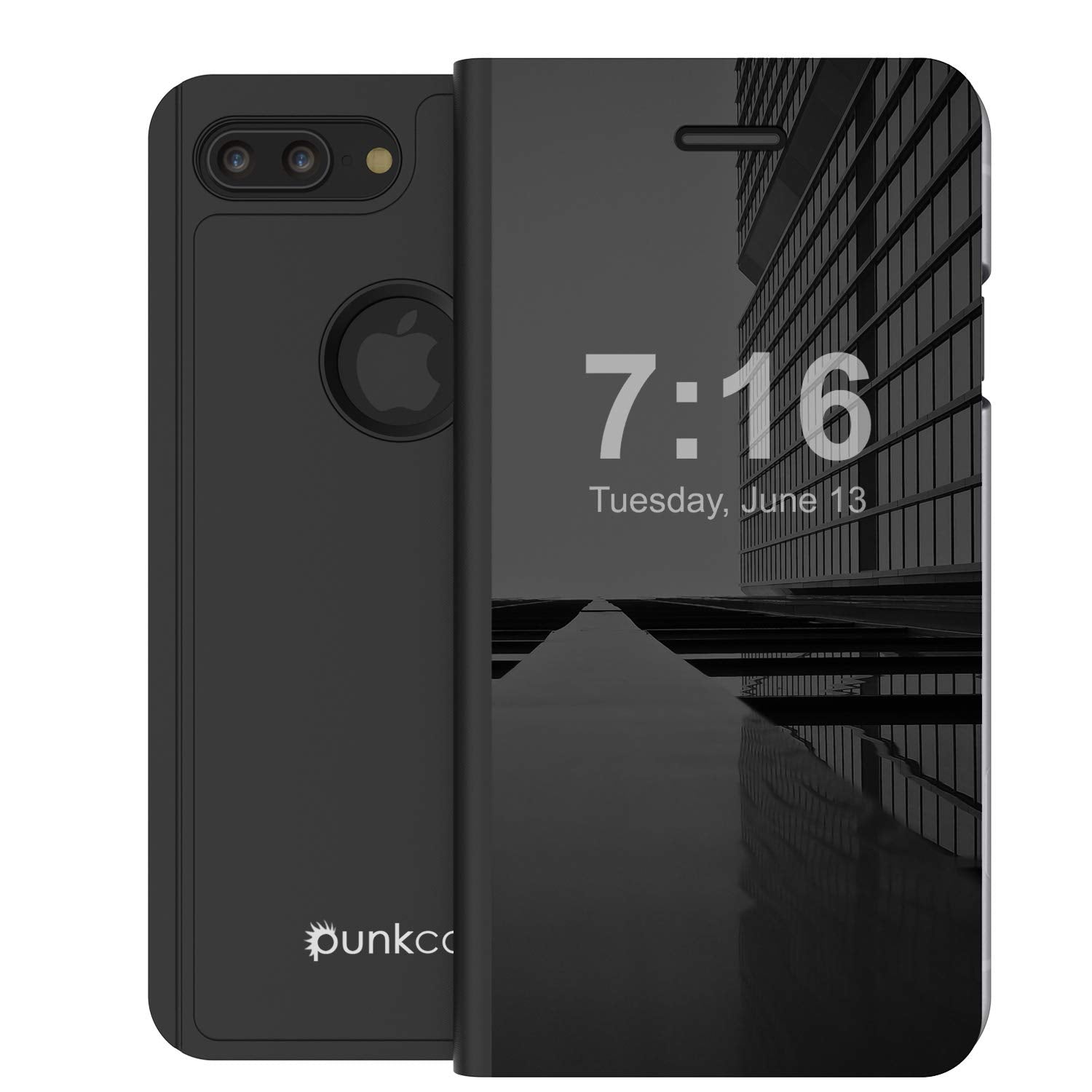 Punkcase iPhone 8+ Plus Reflector Case Protective Flip Cover [Black]