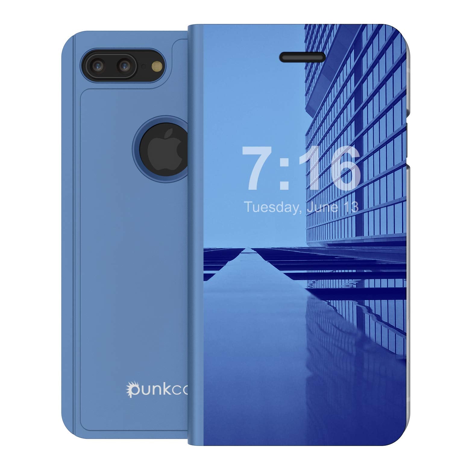 Punkcase iPhone 8+ Plus Reflector Case Protective Flip Cover [Blue]