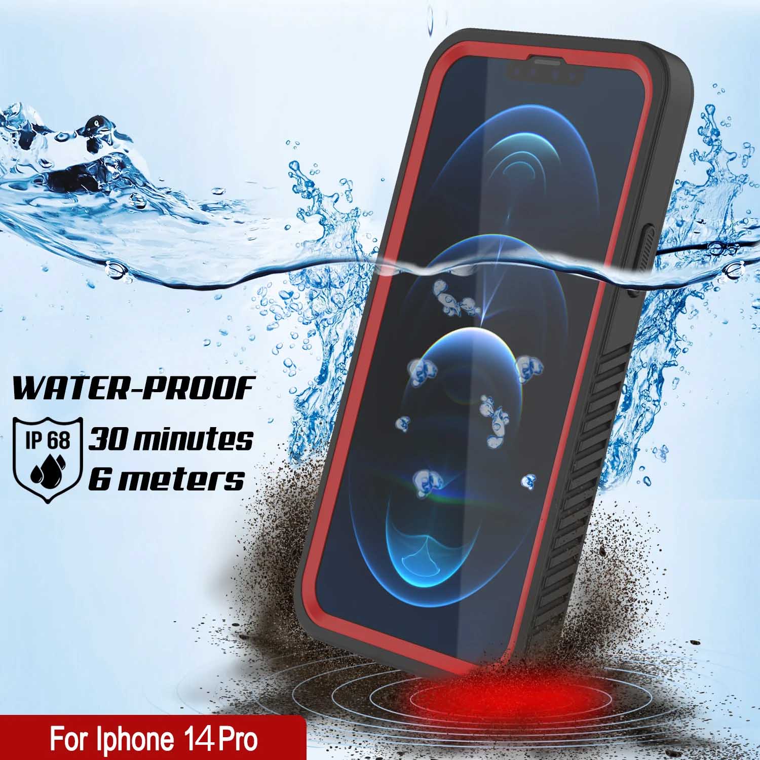 iPhone 14 Pro Waterproof Case, Punkcase [Extreme Series] Armor Cover W/ Built In Screen Protector [Red]