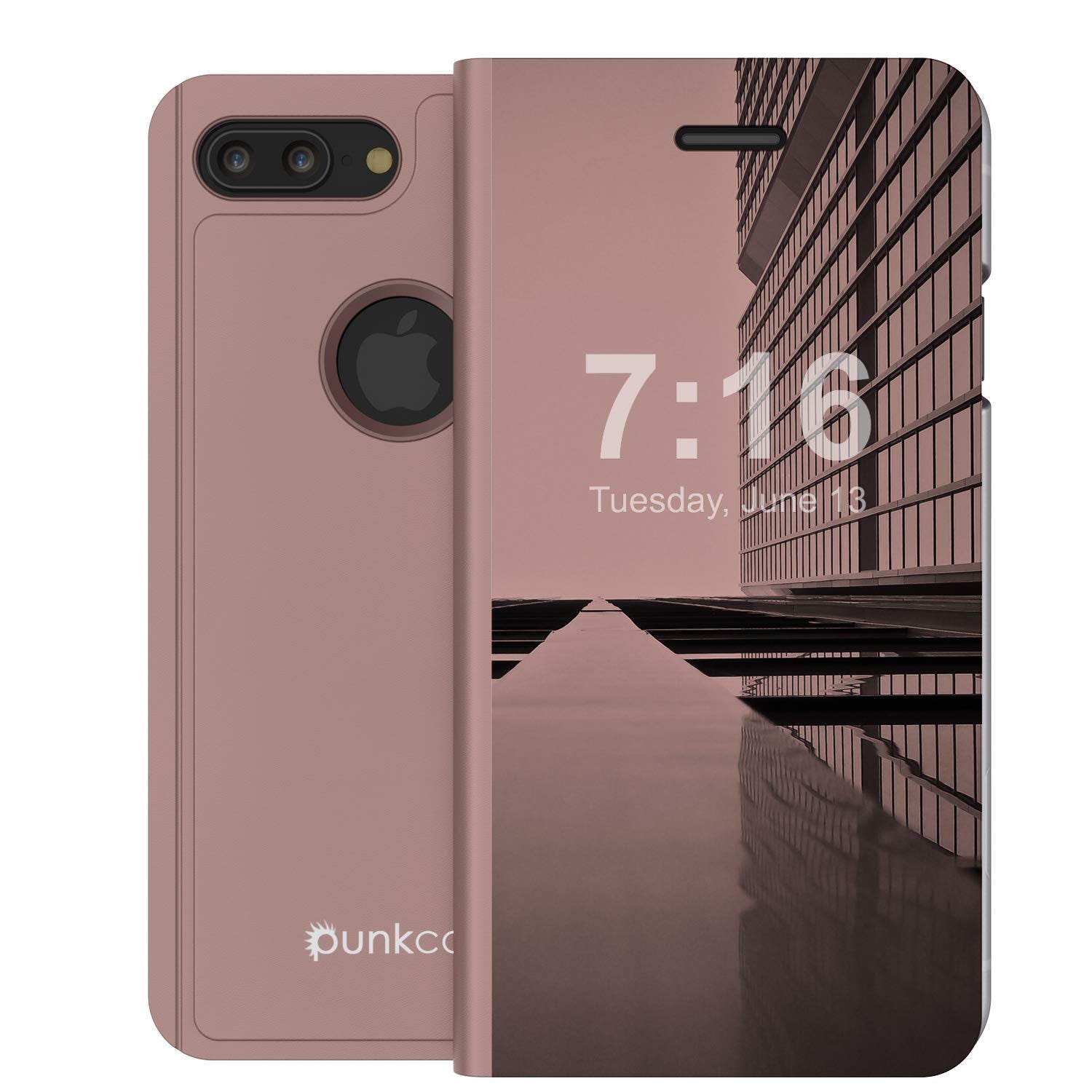Punkcase iPhone 8+ Plus Reflector Case Protective Flip Cover [Rose]