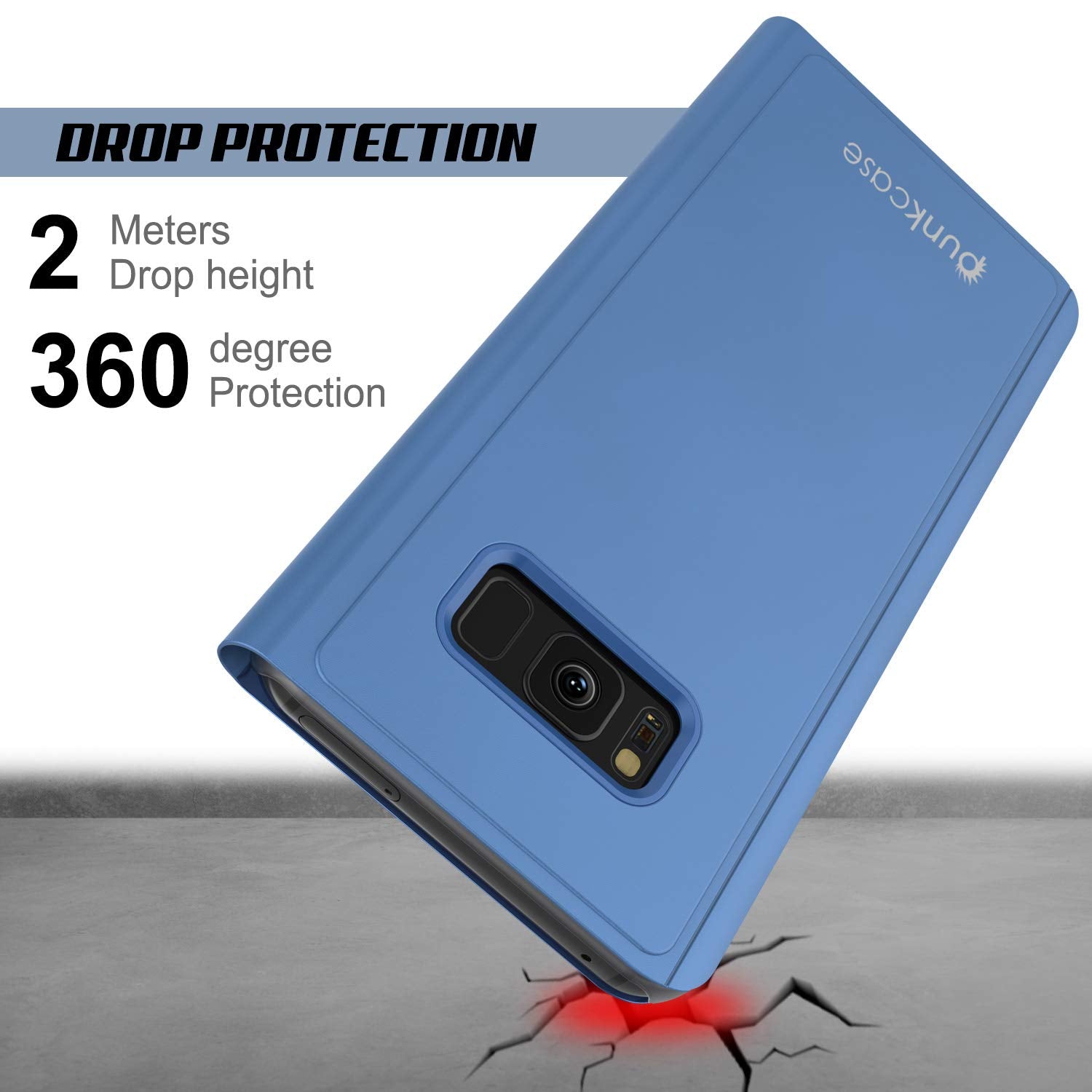Punkcase S8 Plus Reflector Case Protective Flip Cover [Blue]