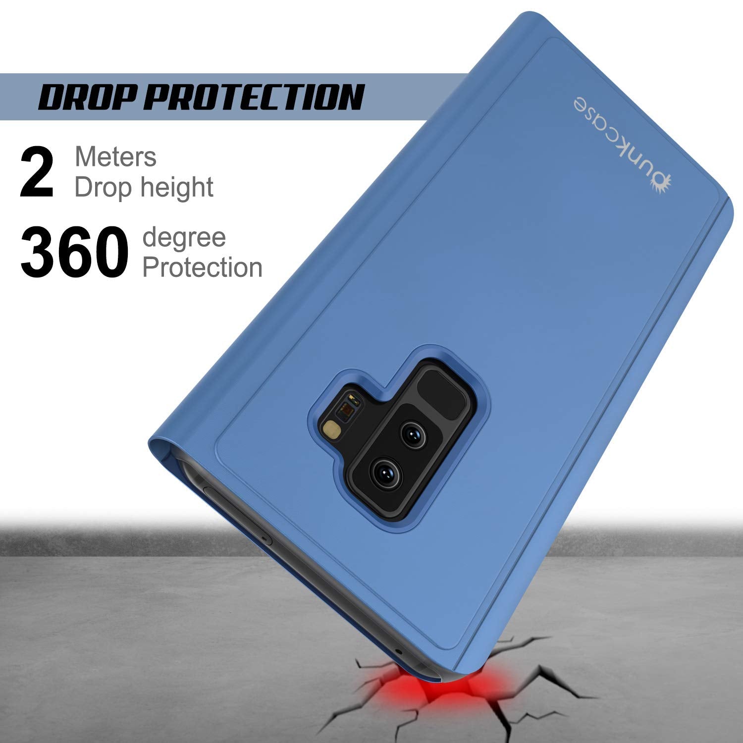 Punkcase S9 Plus Reflector Case Protective Flip Cover [Blue]