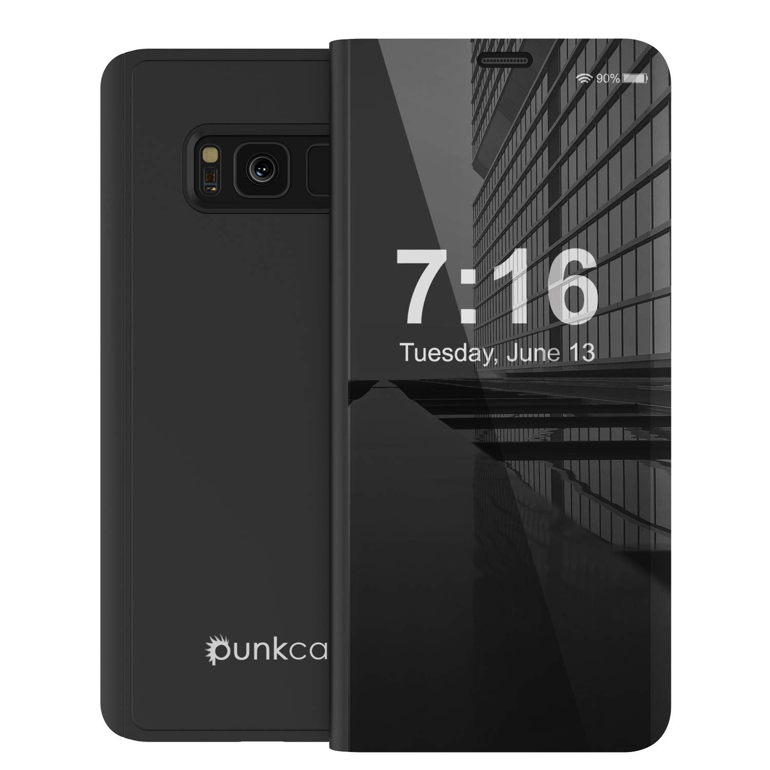 Punkcase S8  Reflector Case Protective Flip Cover [Black]