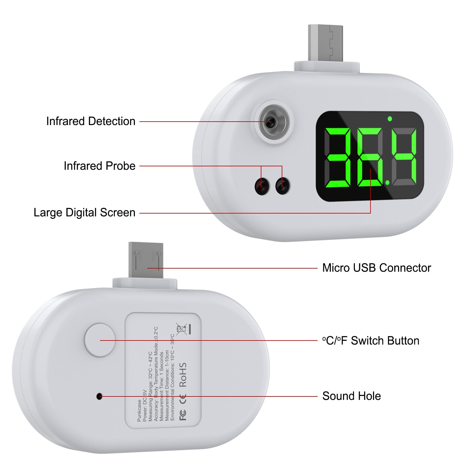 PunkCase Mini Portable USB Infrared Thermometer for Android