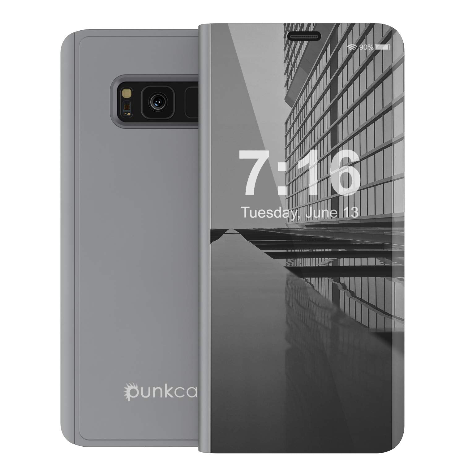 Punkcase S8  Reflector Case Protective Flip Cover [Silver]