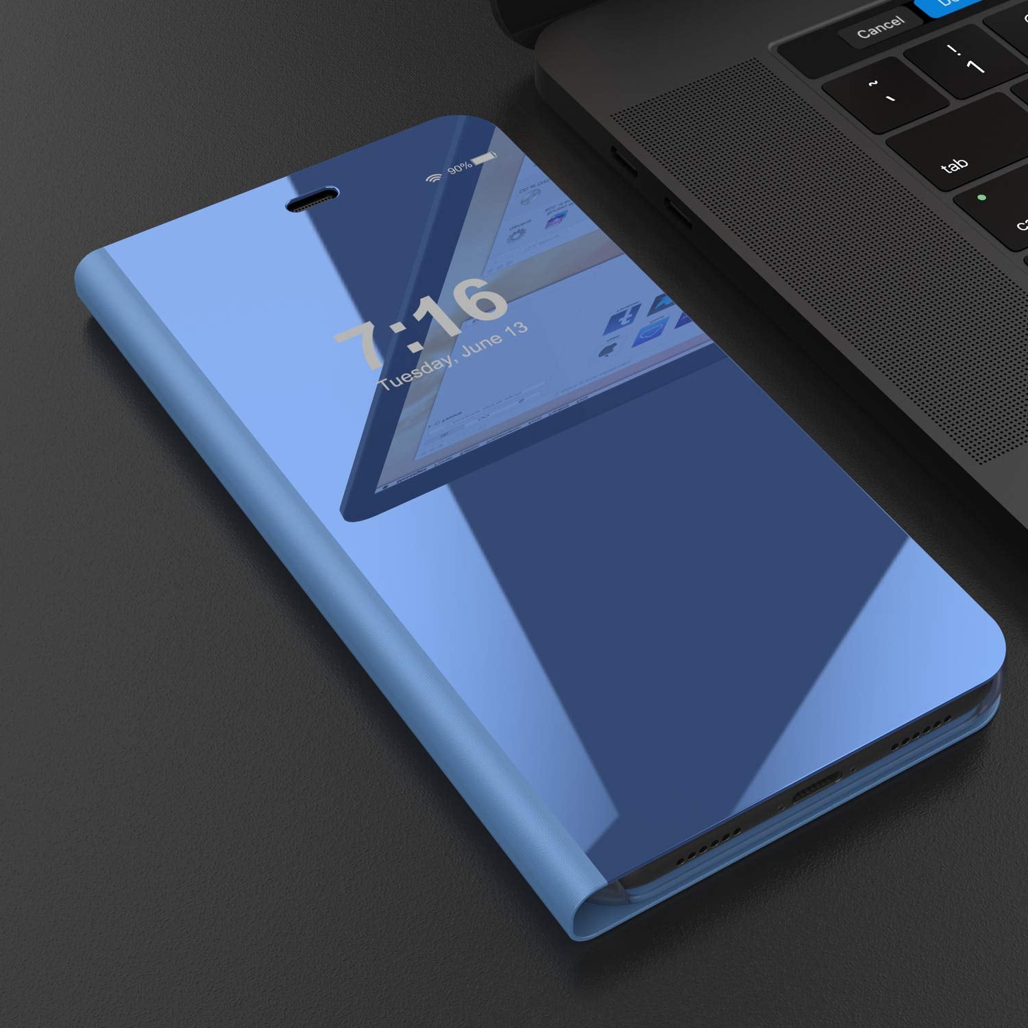 Punkcase iPhone 7+ Plus Reflector Case Protective Flip Cover [Blue]