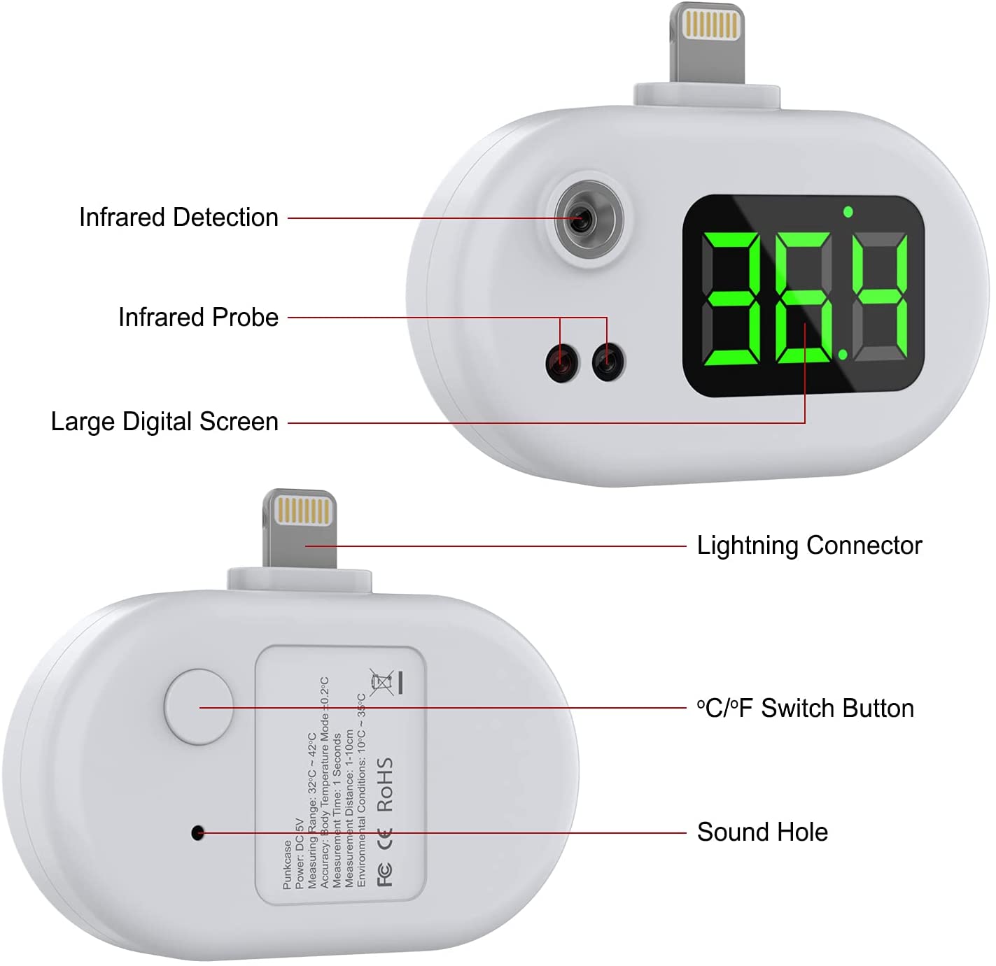 PunkCase Mini Portable USB Infrared Thermometer for iOS