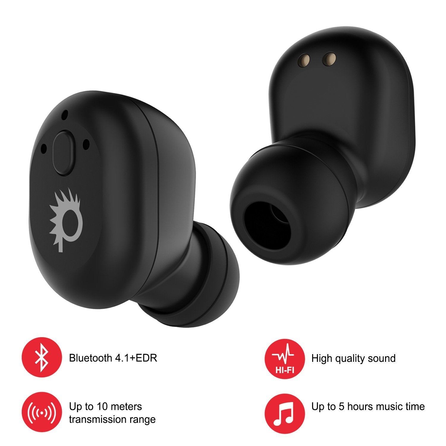PunkBuds Capsule True Wireless Bluetooth Earbuds W/Noise Cancelling Mic IP67 Black Fast Charger Case