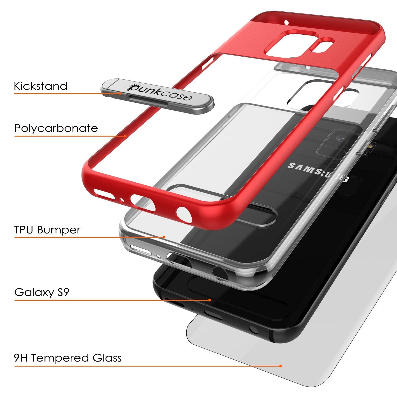 Galaxy S9 Case, PUNKcase [LUCID 3.0 Series] [Slim Fit] Armor Cover w/ Integrated Screen Protector [Red]